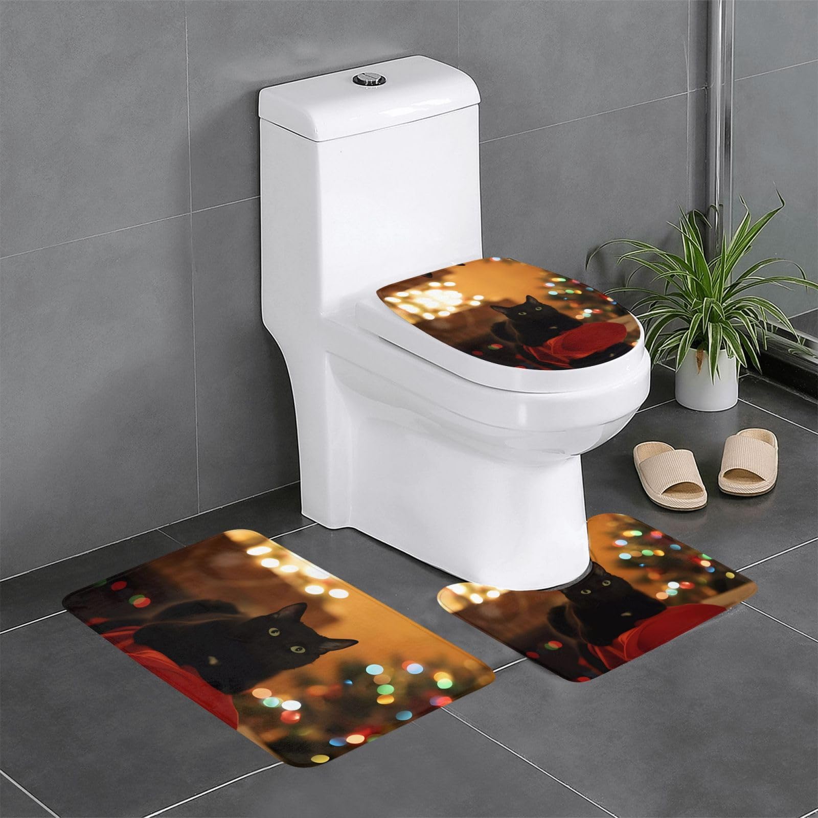 Tapis de bain absorbant chat de Noël lot de 3 pour maison
