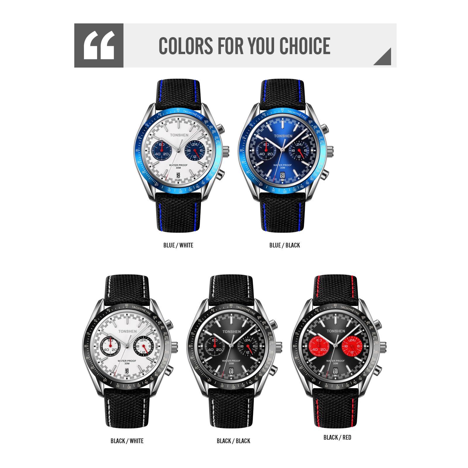 TONSHEN Herrenuhr Kleines Zifferblatt Stoppuhr Kalender Analog Quarz Outdoor Sport Armbanduhr Edelstahl Lünette mit Leder Band Uhren
