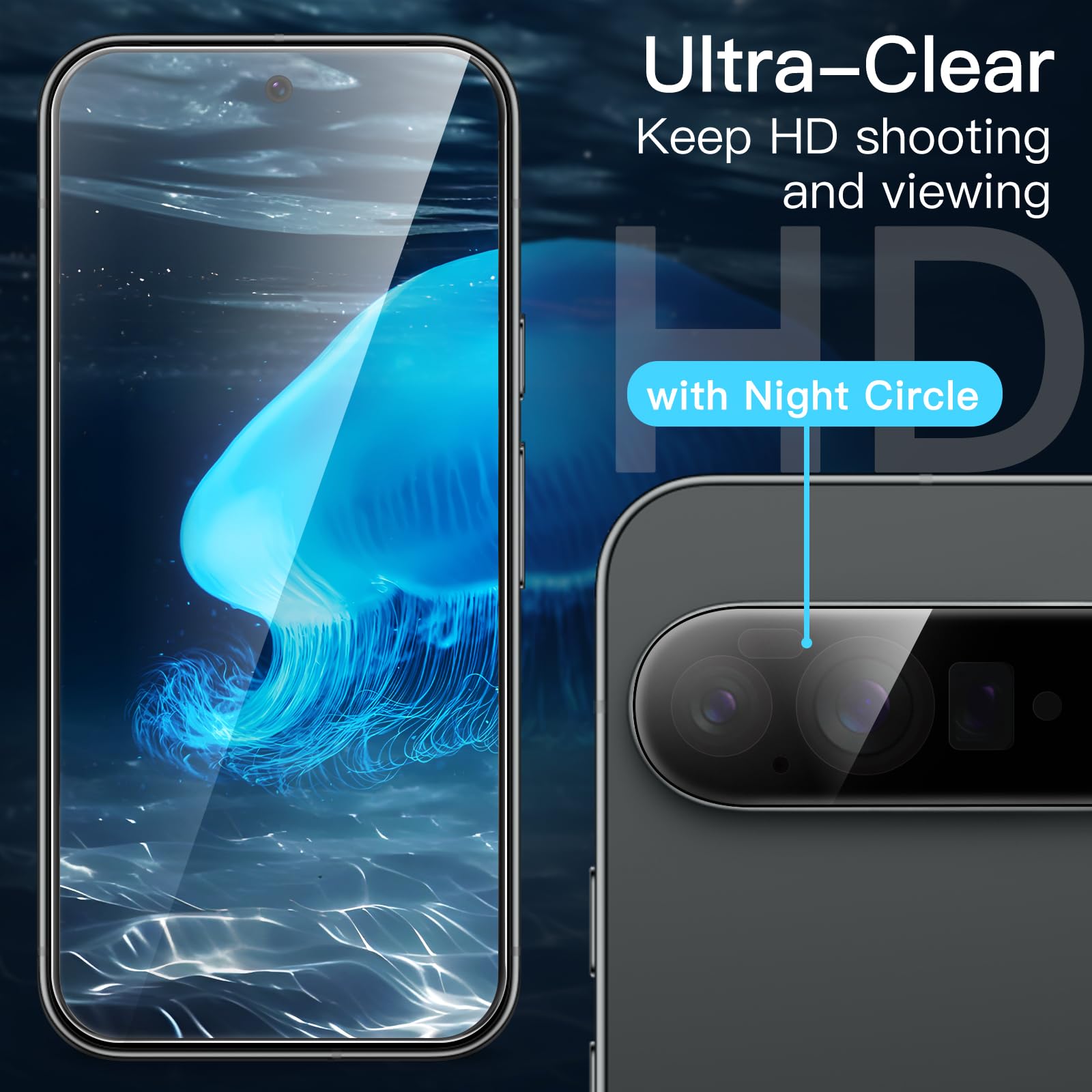 JETech Protection D'écran pour Google Pixel 10 Pro avec Protecteur d'Objectif Caméra, Compatible avec le Déverrouillage par Empreinte Digitale, Film en Verre Trempé, HD Clair, Lot de 2 Chacun