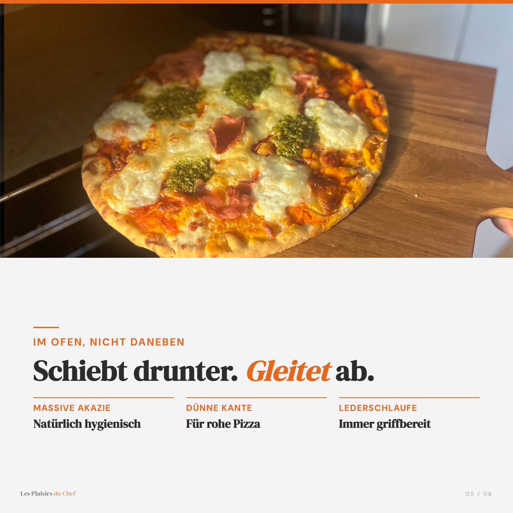 Pizza-Set: Pizzaschneider 30,5 cm & Pizzaschieber Holz Akazie