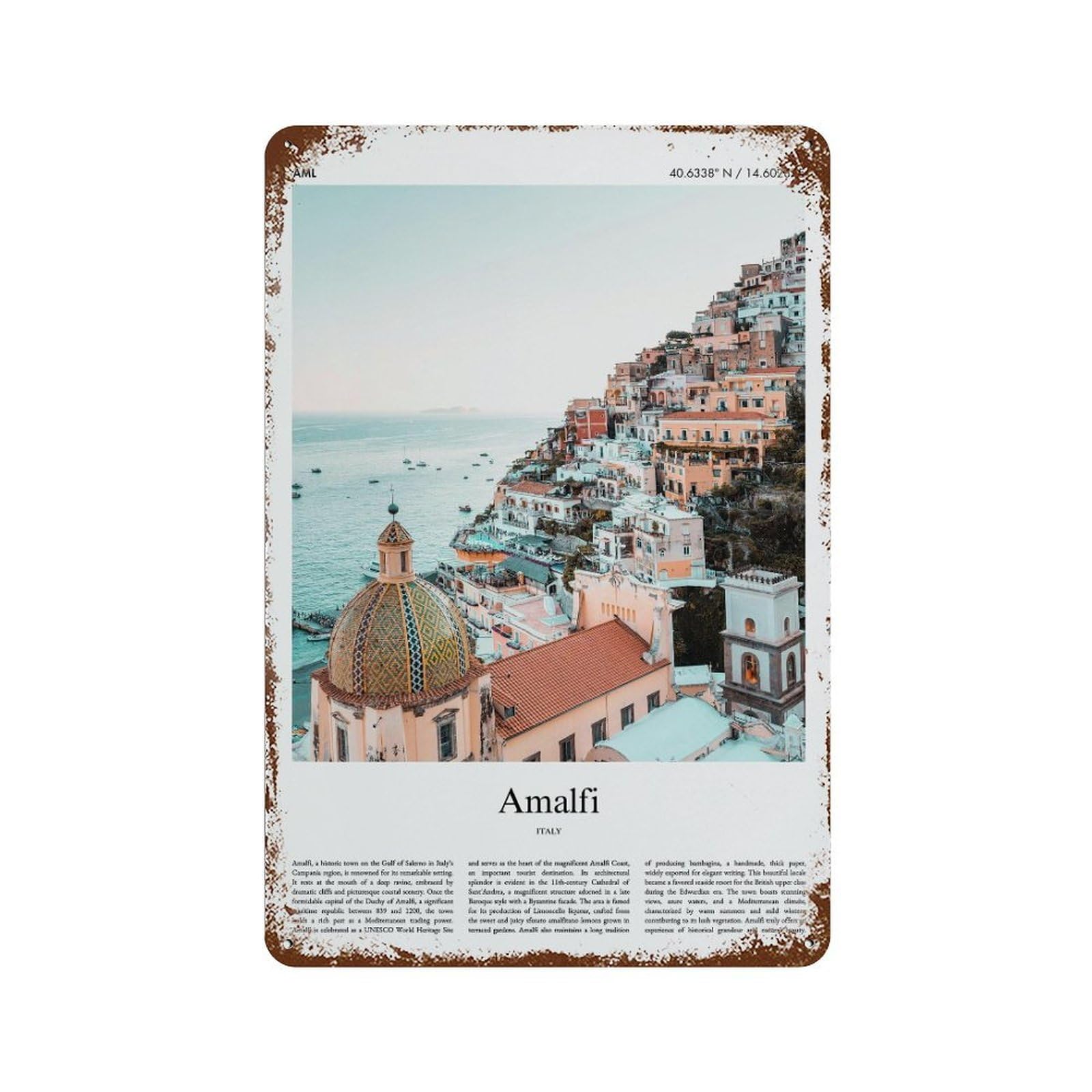 xiaoxiaoshen Amalfi Italy City Scenery Wall Decor Art Metal Tin Poster Modern Home Decor Art Home Bar Shop Decorations Vintage Sign 30x20cm