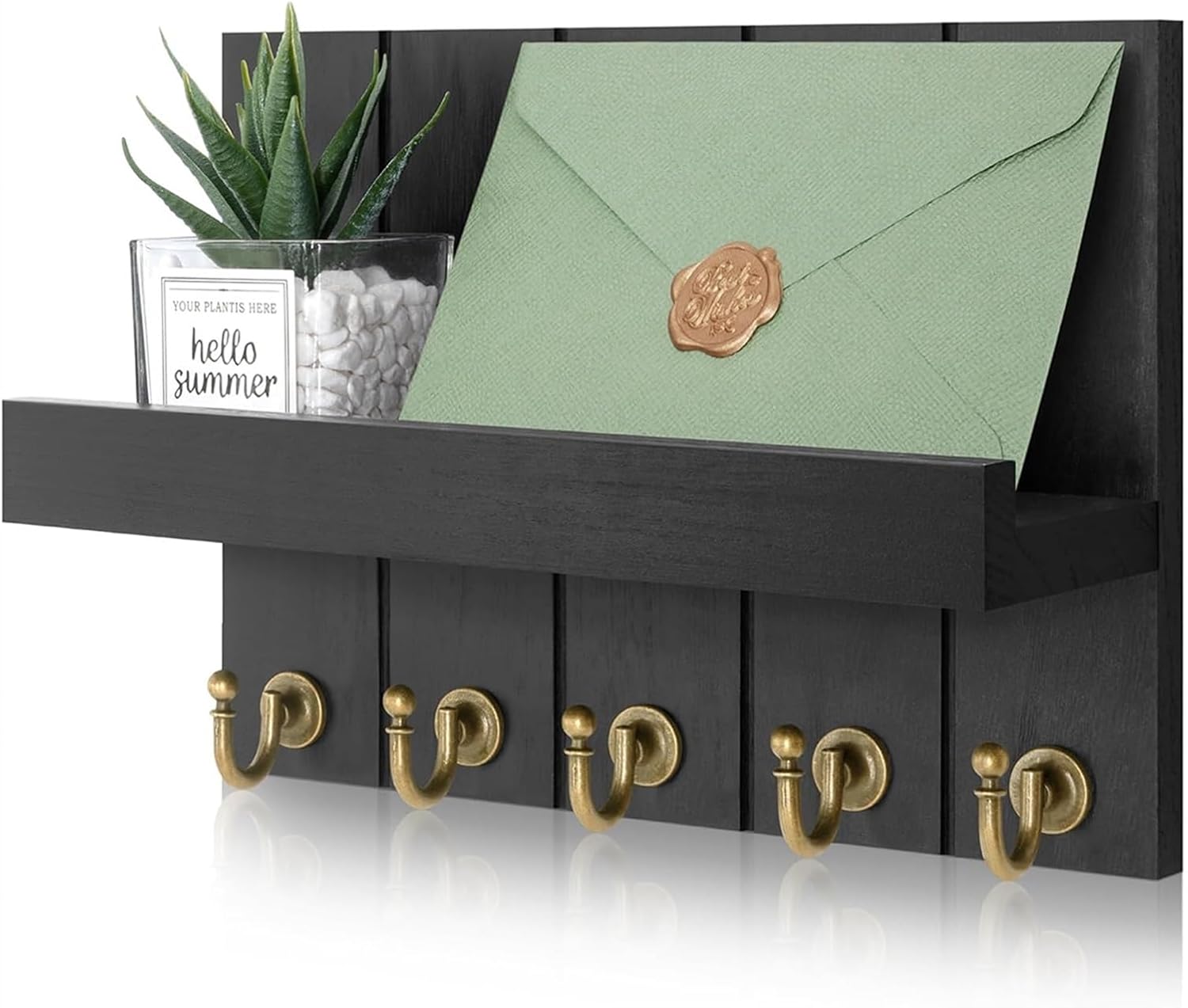 壁掛け素朴な木製コートラック 5つのフック付き タオルや洋服、帽子、バッグ、玄関、バスルームに掛けることができます。