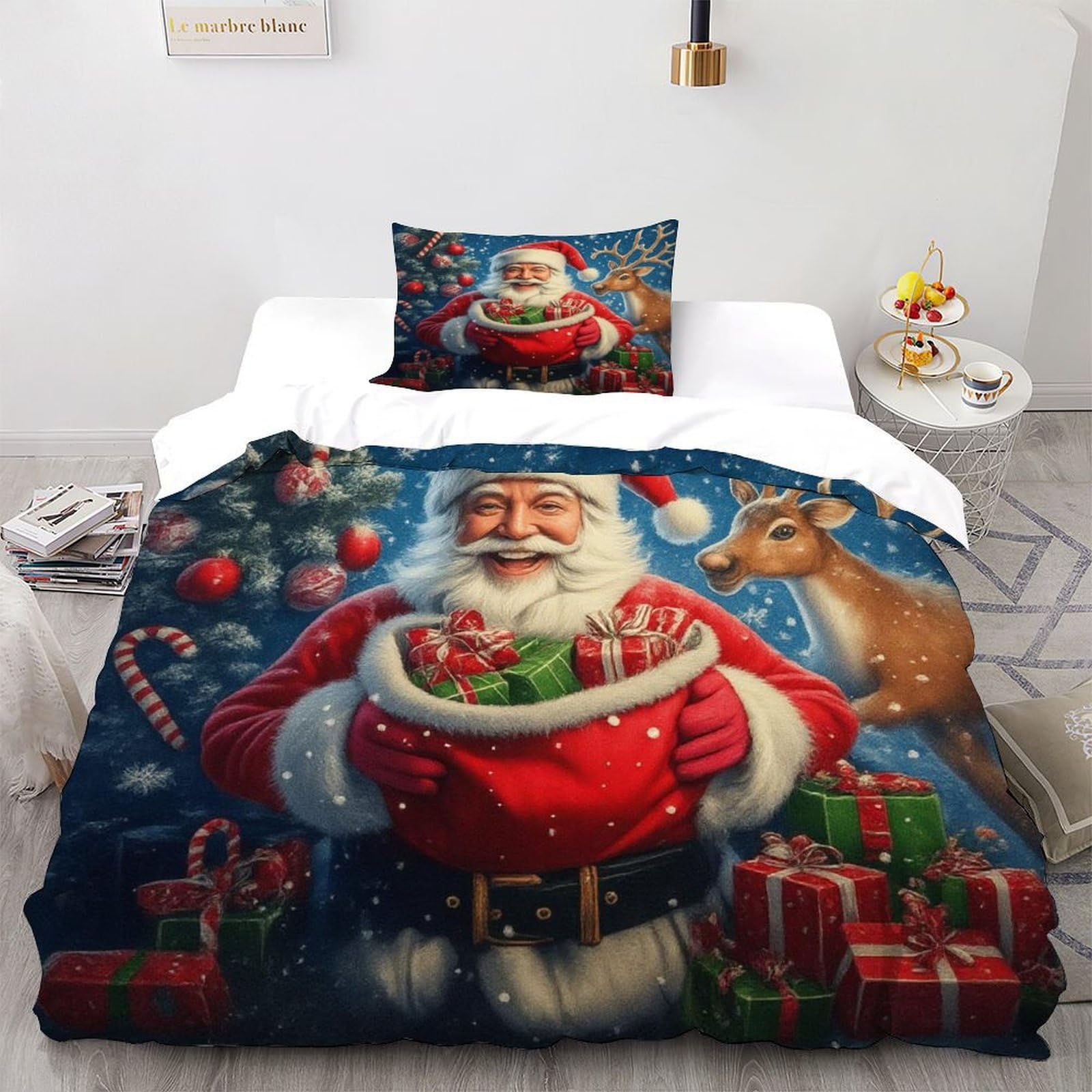 Housse de couette Noël 135x200 avec taie d'oreiller motif cerf