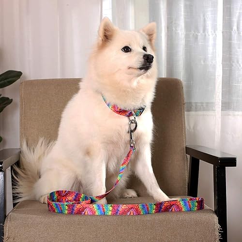 Miniatura 6 de Collar de perro para mascotas, divertidos collares ajustables de arcoíris con bonita correa de teñido anudado para perros pequeños, medianos y