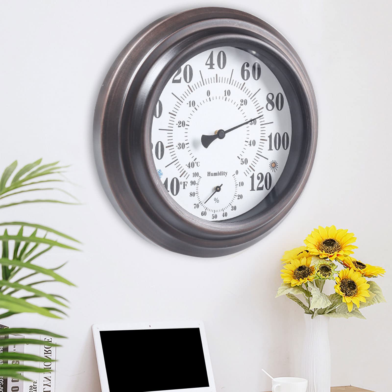 2-in-1-Temperatur und Luftfeuchtigkeitsmesser, keine Batterie erforderlich, Hygrometer, rund, 7, Zoll, für Zuhause, Zimmer, Gefrierschrank, Gewächshaus, klassisches Thermometer für Raumtemperatur