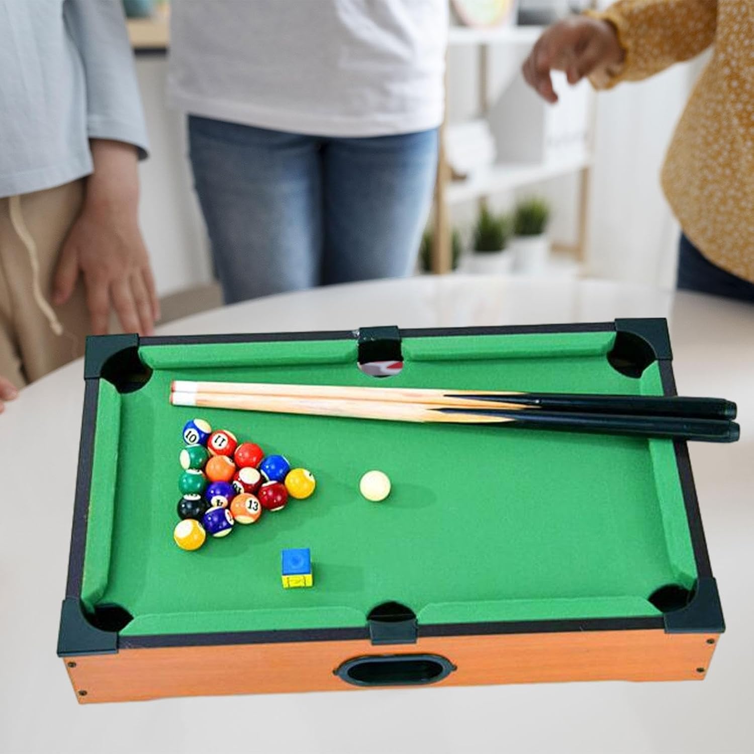 SM SunniMix Mini Tabletop Pool Set Wood Balls Cues Portable Snooker Miniature Billiard Game for Desktop Game Room Living Room Travel Kids