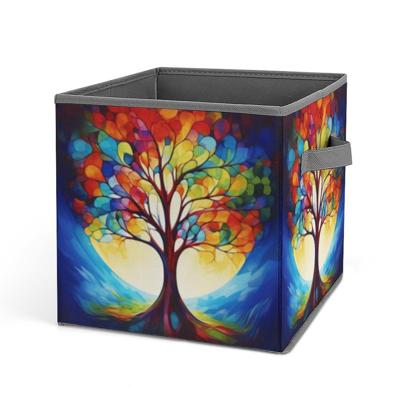 BTCOWZRV Tree Cube Storage Bins - 11 Inch Heavy Duty Fabric Closet Bins for Shelves, Cube Organizer - Collapsible Storage Boxes with Handle Decorative Clothing Storage Baskets
