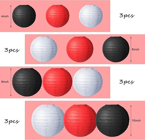 Miniatura 2 de Tenare 12 faroles redondos tradicionales de papel para boda, 4 tamaños, 4, 6, 8, 10 pulgadas, bola decorativa para colgar, farol de papel chino