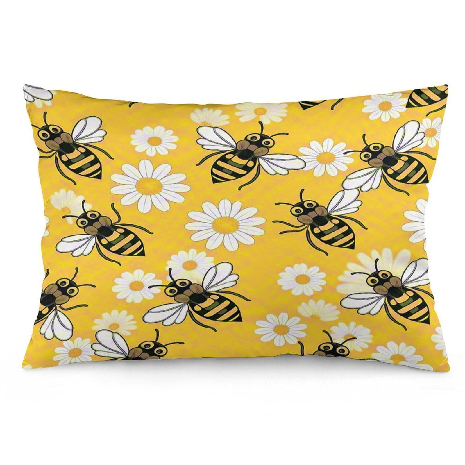 Bee Daisy Pattern Throw Pillow Cover Soft Pillow Case Decorative Lumbar Pillow Cover Cozy Throw Pillowcase Polyester Rectangular Cushion Case Decor for Couch Sofa Bed