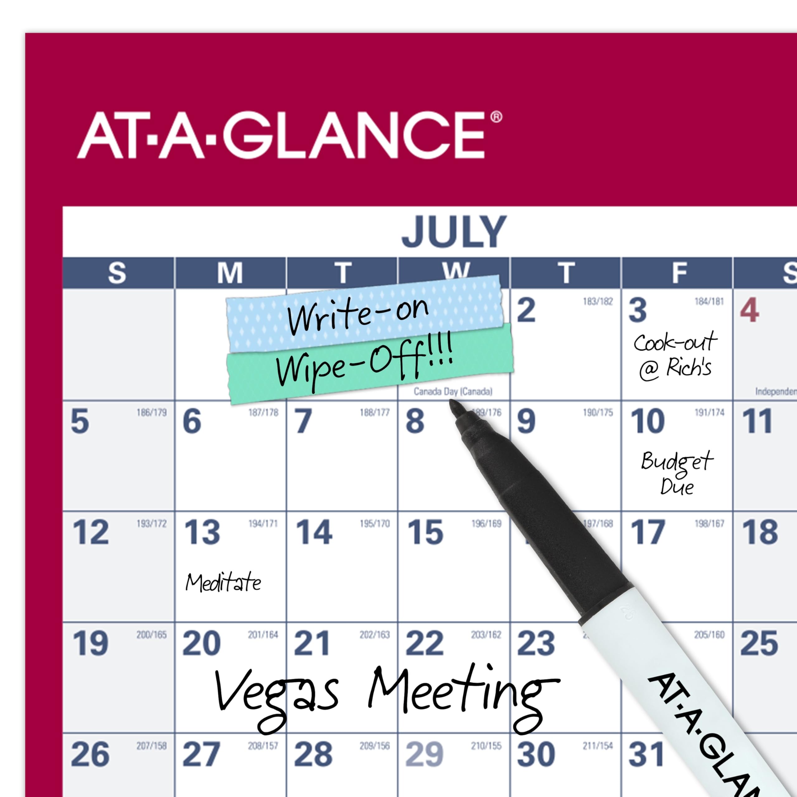 AT-A-GLANCE PM326S28 Kalender 2026–2027, trocken abwischbar, akademischer und normaler Jahresplaner, 12 Monate, 121,9 x 81,3 cm, doppelseitig, horizontal