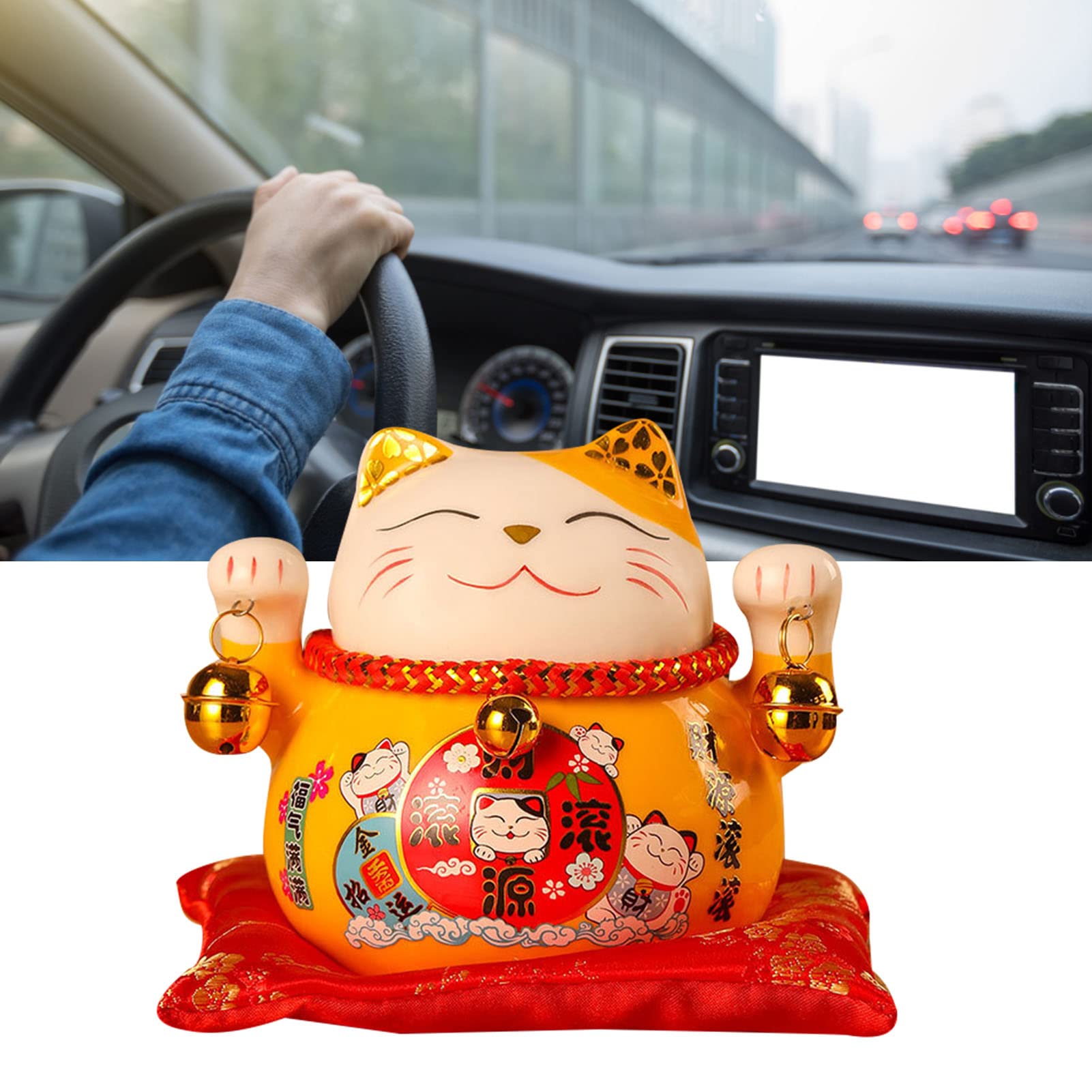 Salvadanaio Gatto Fortunato in Ceramica, 12x9x10cm Salvadanaio Feng Shui Portafortuna, Decorazione per Scrivania con Design di Gatto Fortunato​(Giallo)
