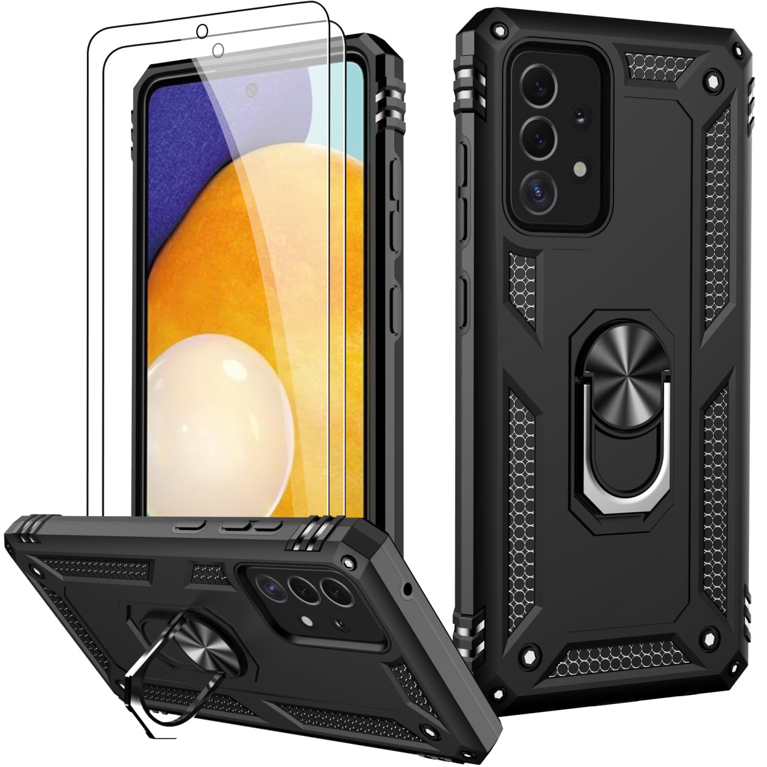 LUMARKE for Galaxy A52 Case with Screen Protector,Pass 16ft. Drop Tested Military Grade Protective Phone Cover with Magnetic Ring Kickstand Compatible