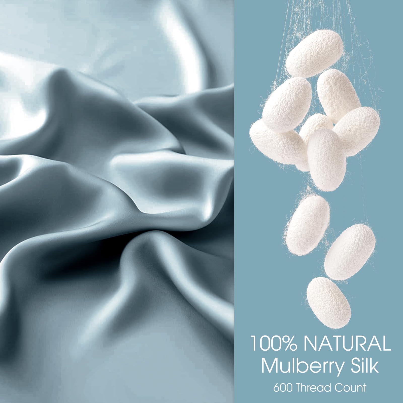 WLOSJ 100% Silk Pillowcase for Hair and Skin Toddler Size 2 Pack Mulberry Silk Pillow Case 13 x 18 Inches Highest 6A Silk Kids/Travel Pillow Cover Soft Breathable Cooling with Hidden Zipper, Grey Blue