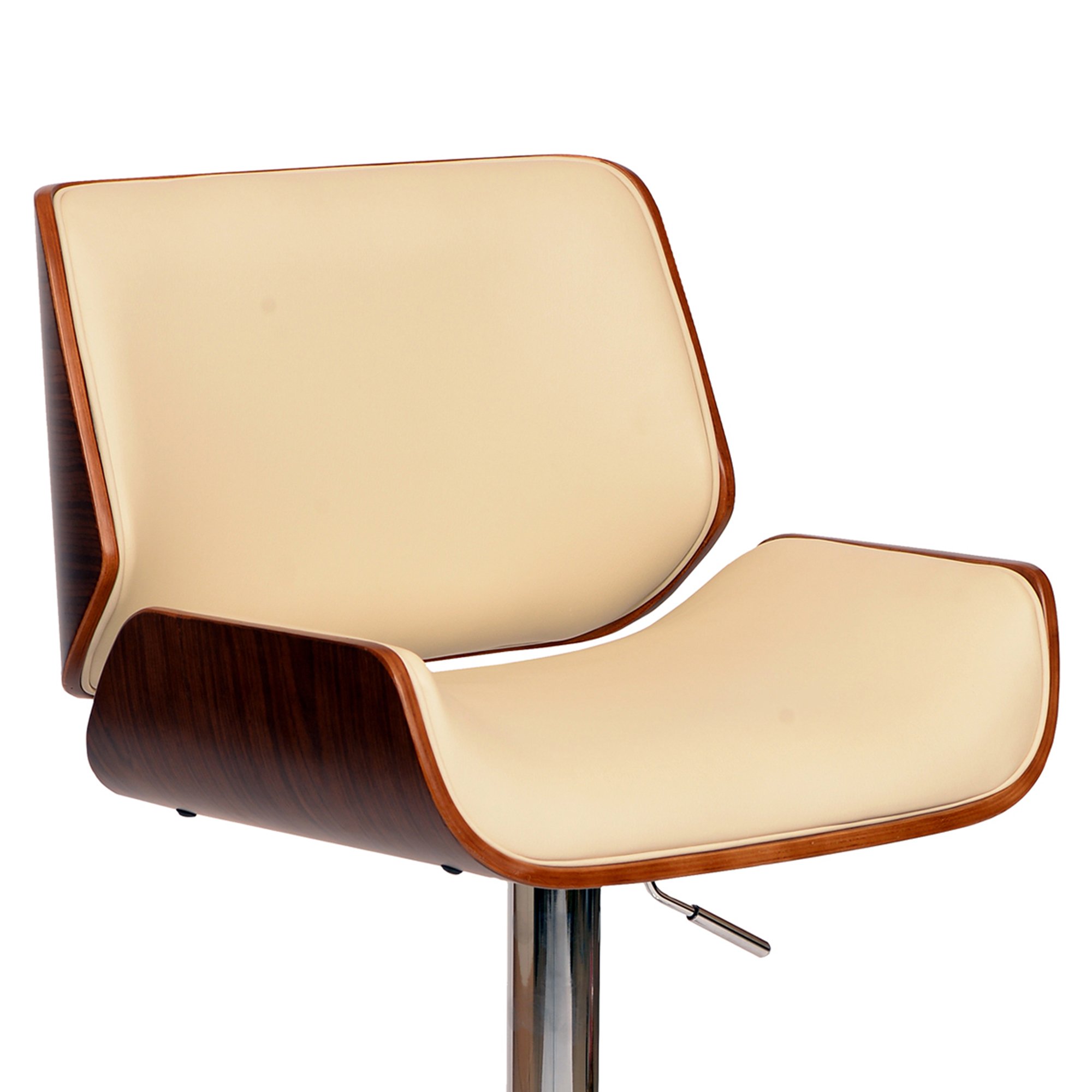 Taburete giratorio London en piel sintética color crema y acabado cromado, ajustable 3
