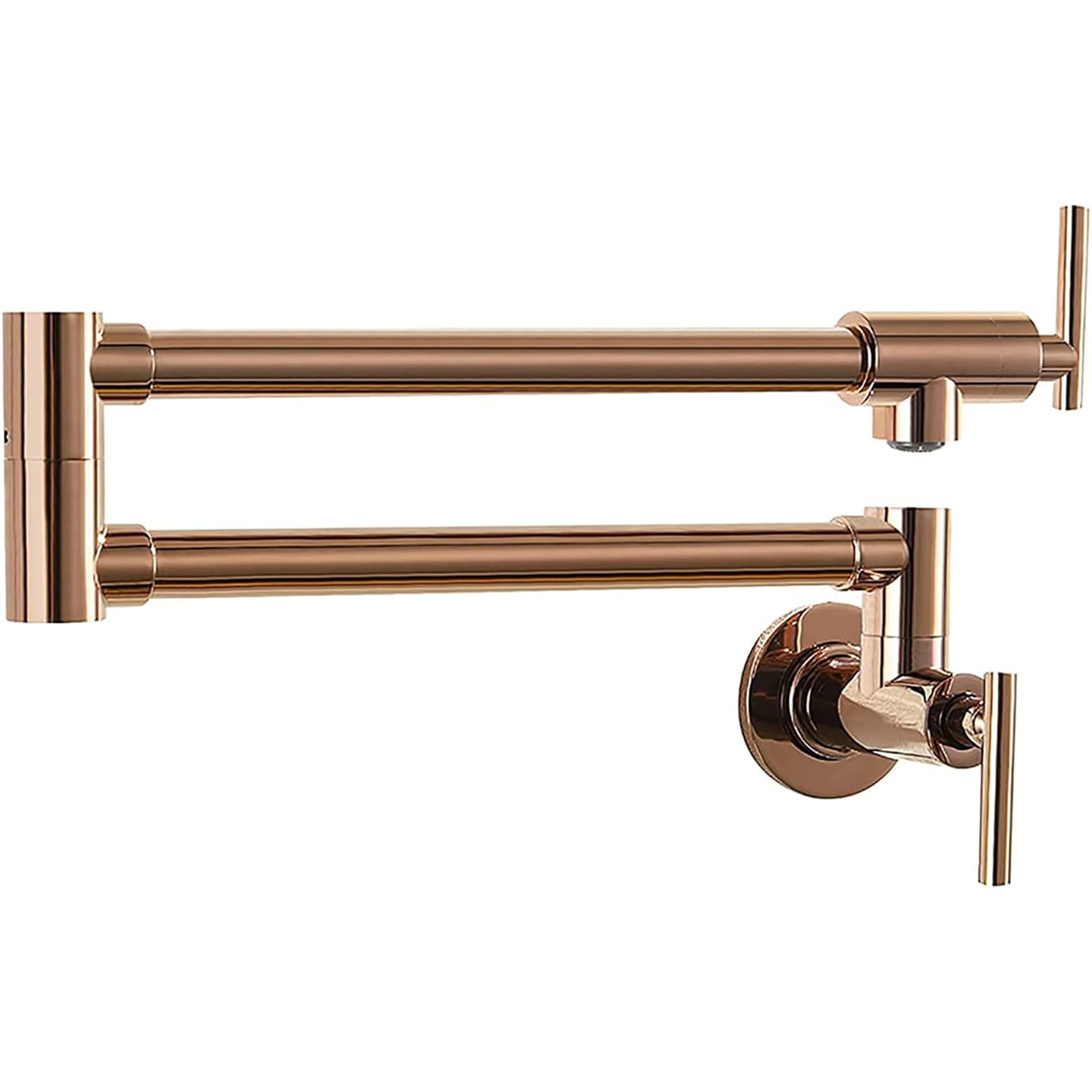 Rubinetto da parete per riempire pentole, rubinetto da cucina in ottone color oro rosa con doppia maniglia, rotazione a 360 gradi, braccio pieghevole ed estensibile a doppio snodo, foro singolo