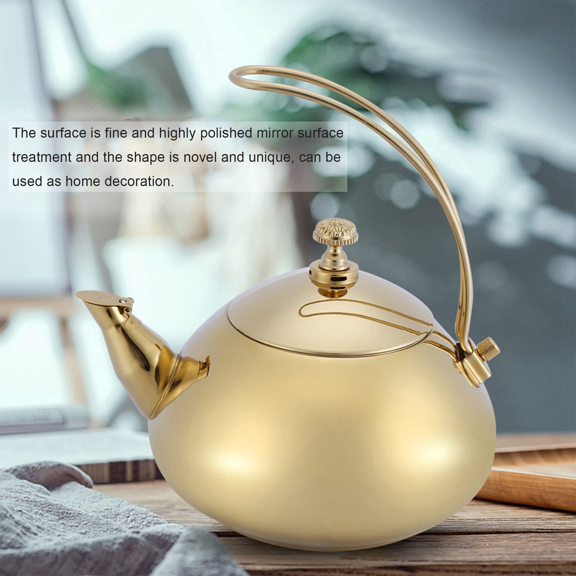 Théière sifflante en acier inoxydable avec poignée amovible et passoire en maille, pour toutes les cuisinières, pour thé au lait, café, etc. (doré)