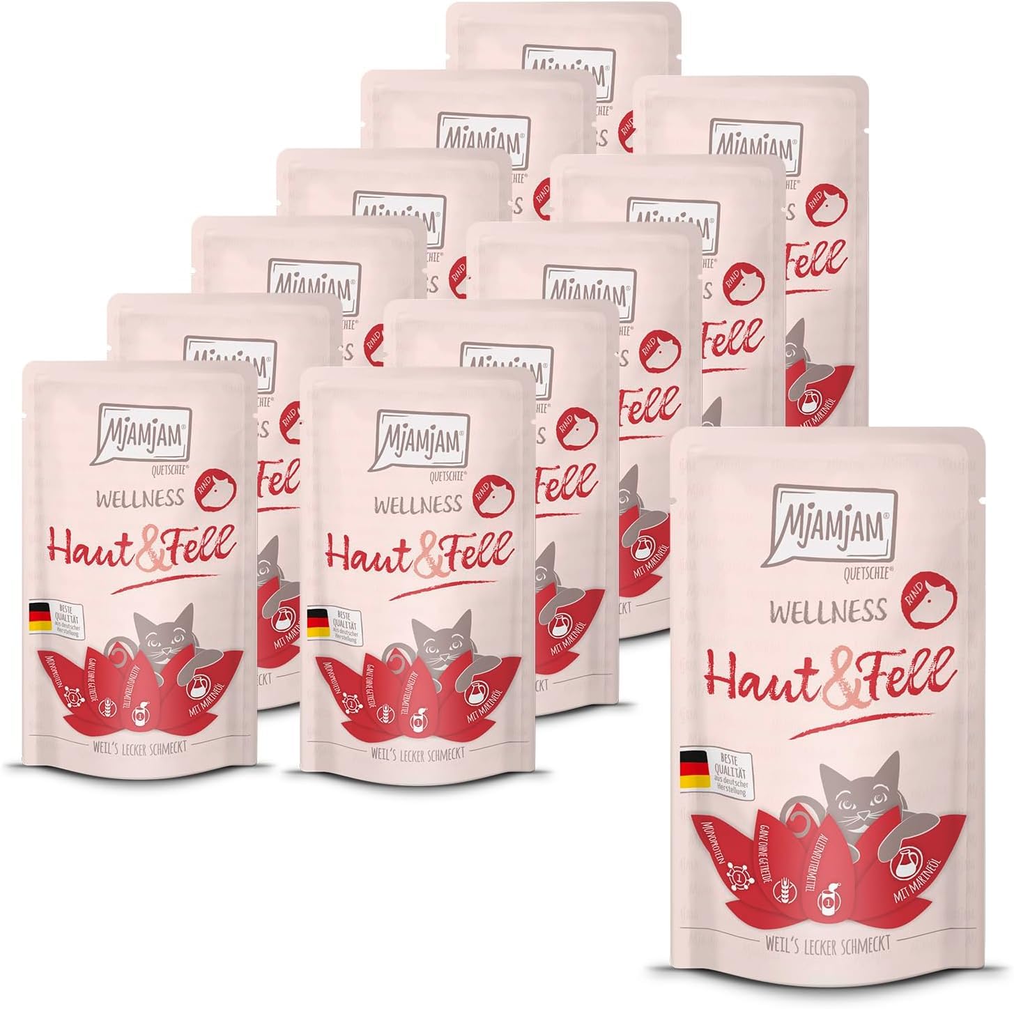 MjAMjAM - Premium wet food for cats - Wellness - Skin & Fur - Beef, 12 pack (12 x 125g), grain-free