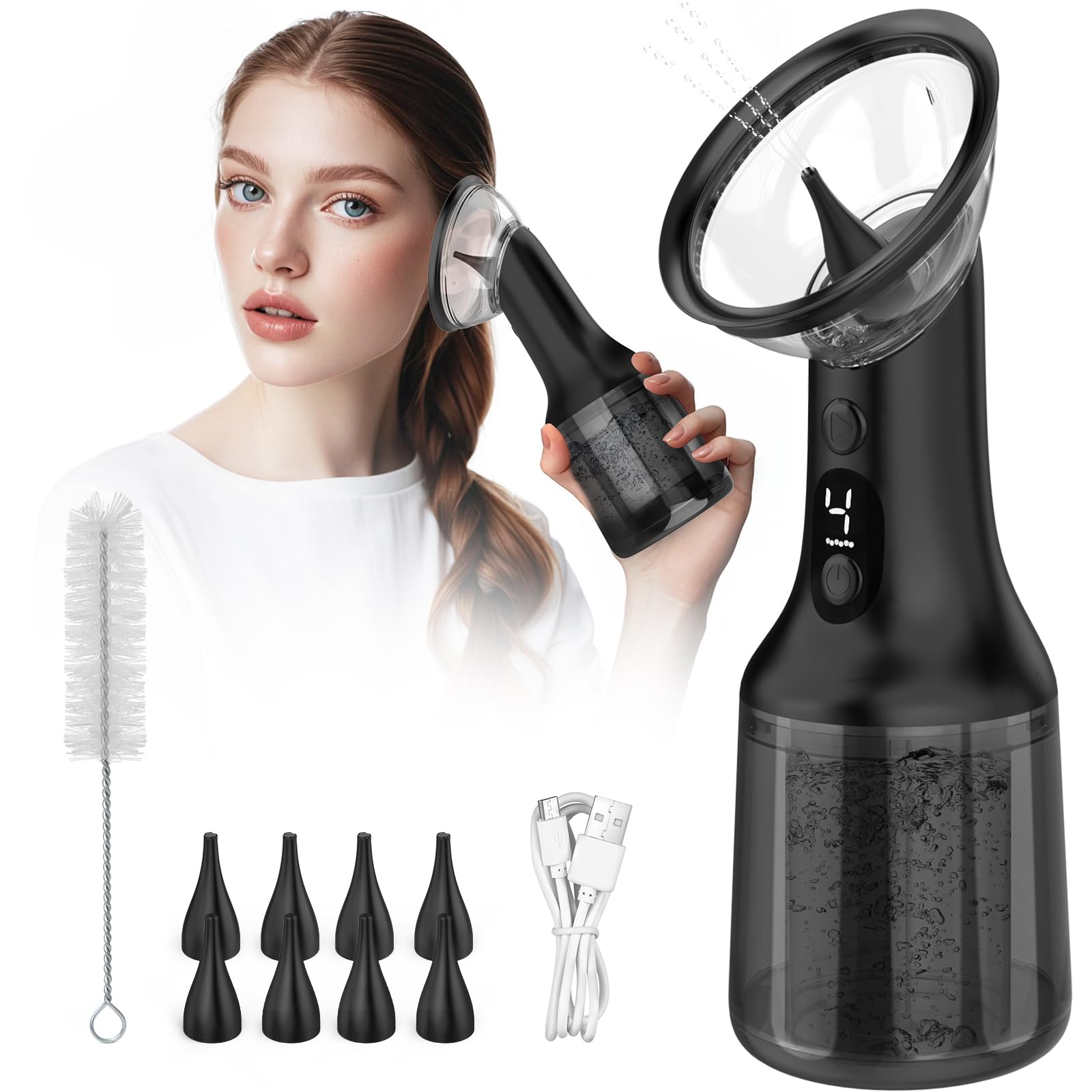 KIMTAR Ohrenschmalz Entferner Schwarz – Ohrenreiniger mit Doppeltank, 4 Druckstufen, 8 Düsen, IPX7 Wasserdicht, Wiederaufladbar, Ohrspülgerät für Erwachsene & Kinder zu Hause