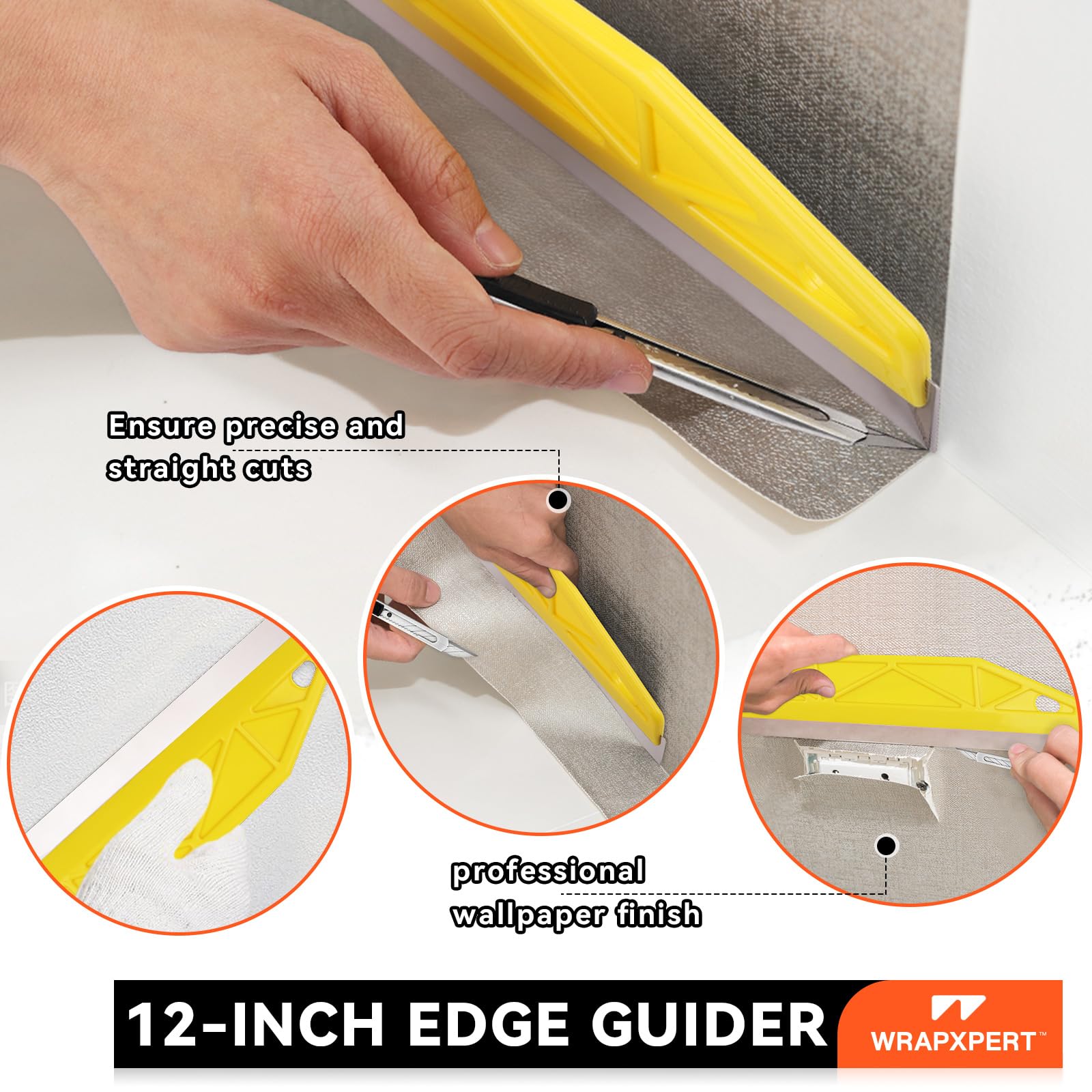 WRAPXPERT Herramientas de papel tapiz para despegar y pegar, kit de herramientas de alisado de papel tapiz con suavizante, guía de bordes, cepillo de pasta para azulejos contra salpicaduras, papel de