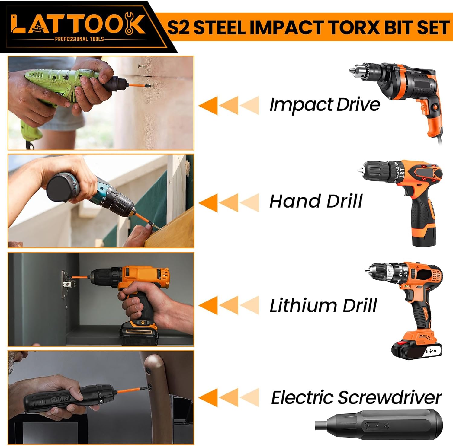 Impact Torx Bit Set, LATTOOK 13PCS Security Torx Bit Set, Tamper Proof Star Bit Set, Magnetic S2 Steel, 3'' Long, T10, T15, T20, T25, T27, T30, T40, T50, T55
