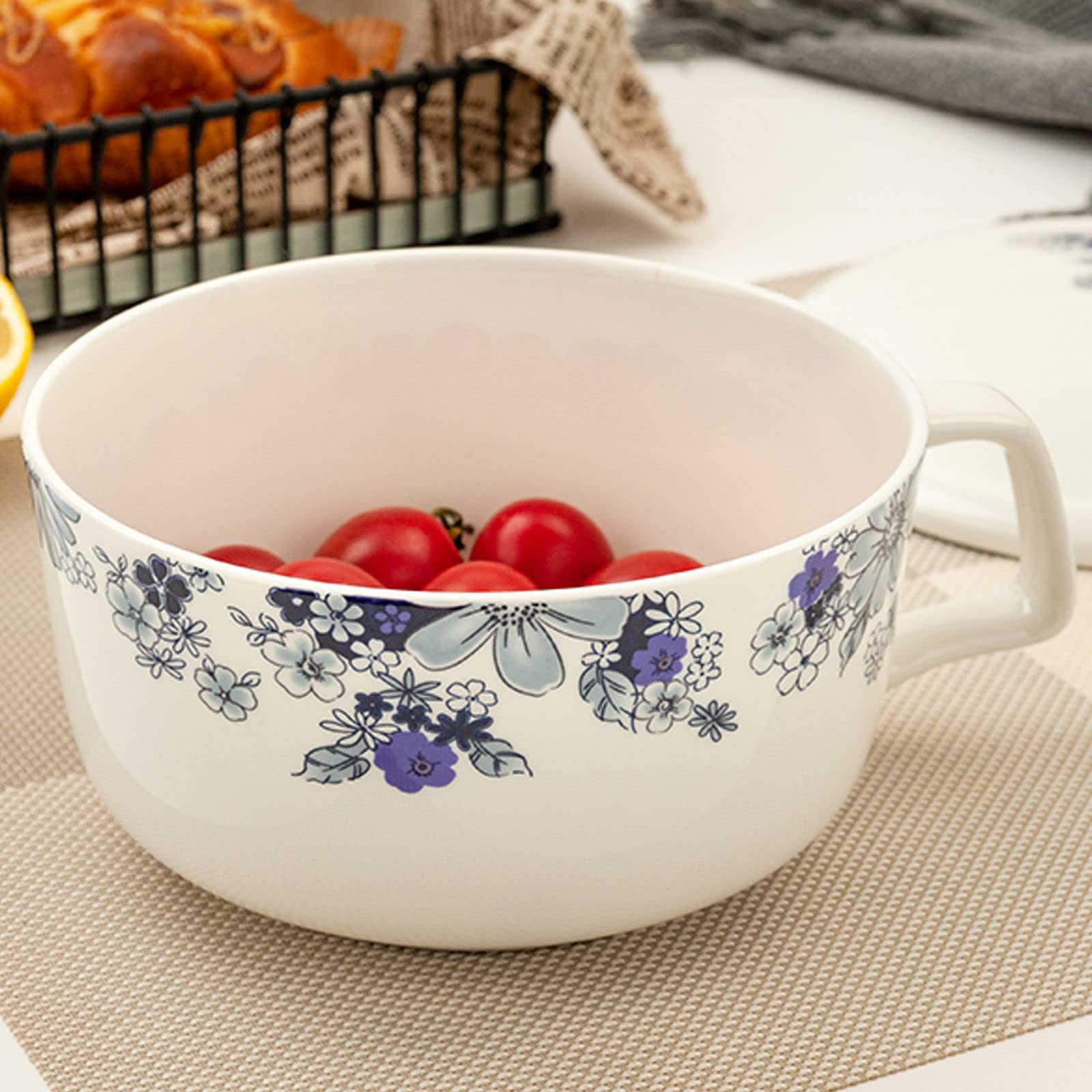 Zinueen Bols à soupe avec poignée - Grand bol à soupe avec couvercle - 900 ml - En céramique - Pour micro-ondes et table - Gris