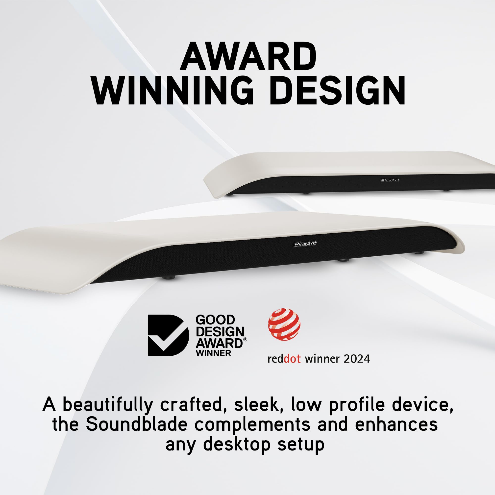 BlueAnt Soundblade Under Monitor Soundbar, Powerful 120 watt, 2.1 Channel USB-C, Bluetooth 5.3 Desktop Speaker for PC, Mac for Streaming Content, Music and Gaming. (White)