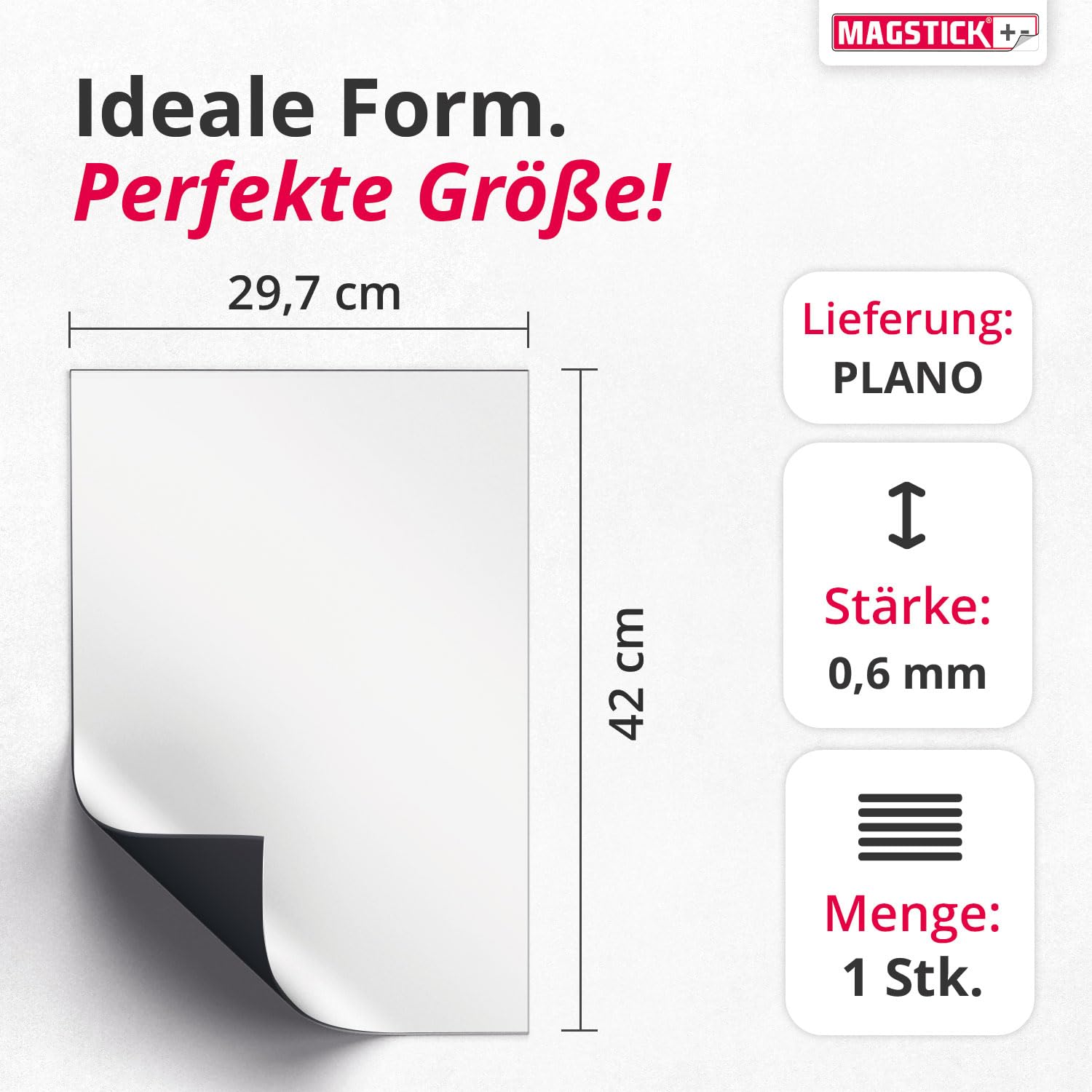 Magstick® Mag_175 Whiteboard-folie, zelfklevend, DIN A3, flexibele hechtbasis voor magneten, ferrofolie in wit, beschrijfbaar, nat afwasbaar