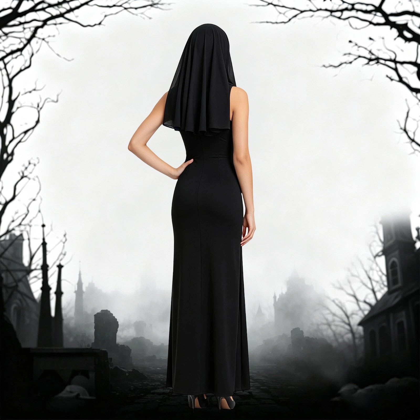 Nonnen kostüm Damen, Sexy Nonnen Kostüm Frauen, Karneval set 3-teilig mit Kopfbedeckung, Halskette, Rock, Perfektes Outfit für Faschingskostüme Damen, Cosplay