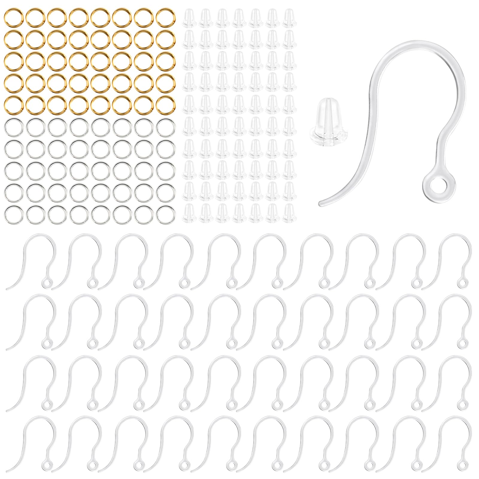 50 ganchos de plástico transparente para pendientes, aretes de plástico hipoalergénicos, aretes de plástico para orejas sensibles, componentes de aretes con ganchos para aretes para hacer joyas