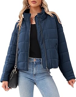 Sponsored Ad - Women's stand collar Dolman lightweight quilted jacket zipper long sleeve warm winter coat