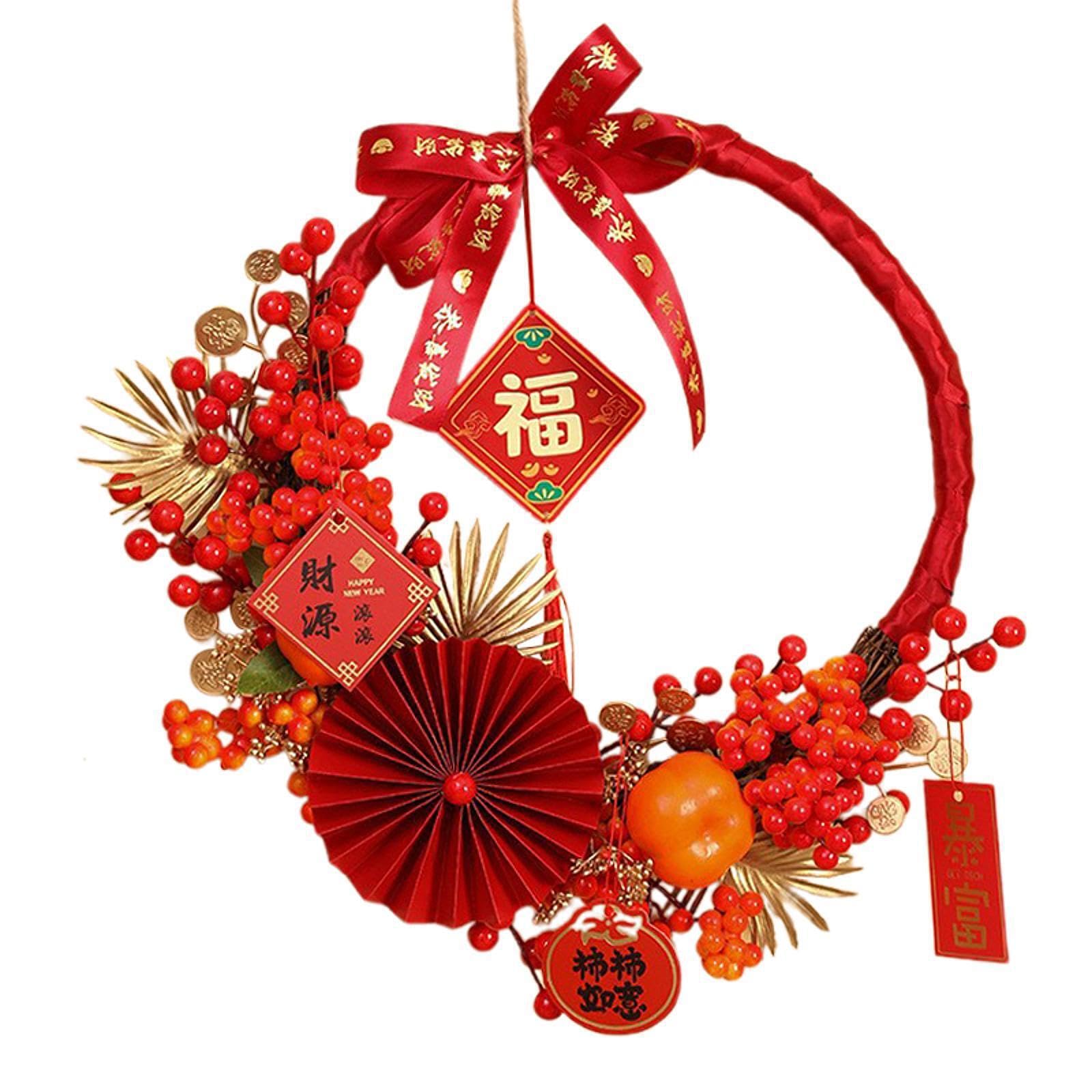 CYDZSRA Chinese New Year Decorative Wreath Vibrant Red Berries Bringing Joyful Blessings For Lunar New Year Festivities Berries Wreath Hanging Ornament Window Decoration