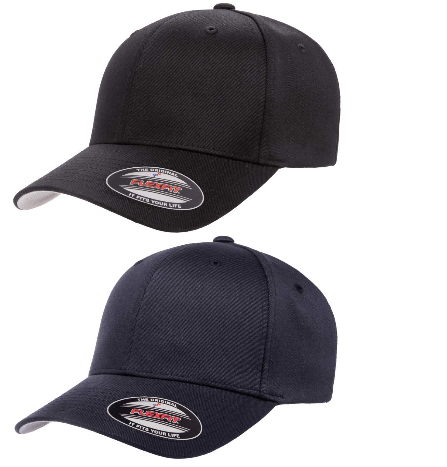 Flexfit Men's Athletic Baseball Fitted Cap, L-XL, 2pk Black & Dark Navy