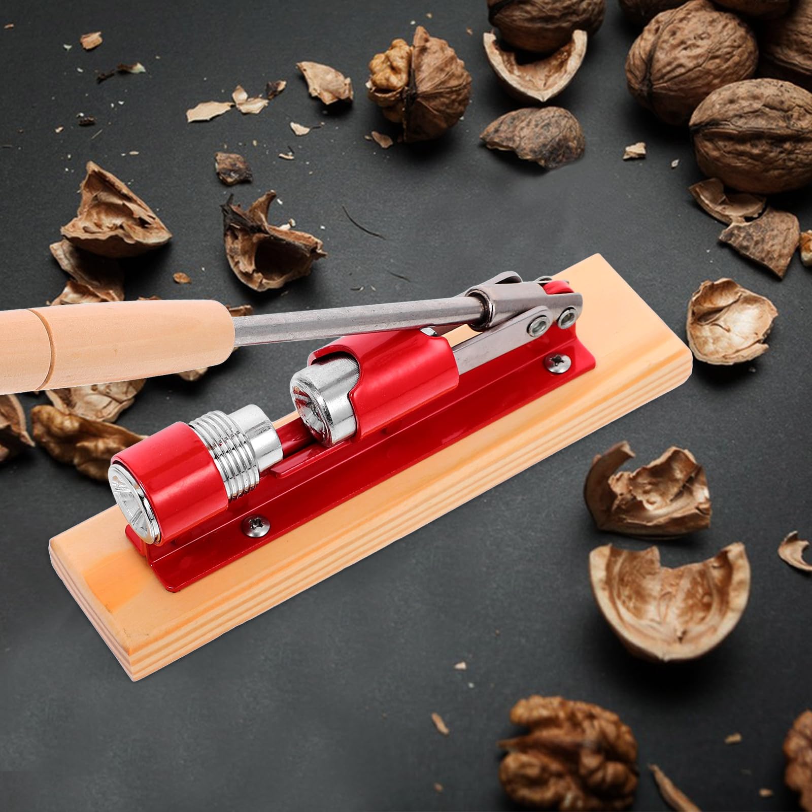 NUOBESTY Casse-Noix Angle Ajustable de 35 à 45 Degrés en Bois et Acier Inoxydable Mécanique Pince Ouverture Facile des Noix Outil Pratique pour Fruits Secs à Domicile
