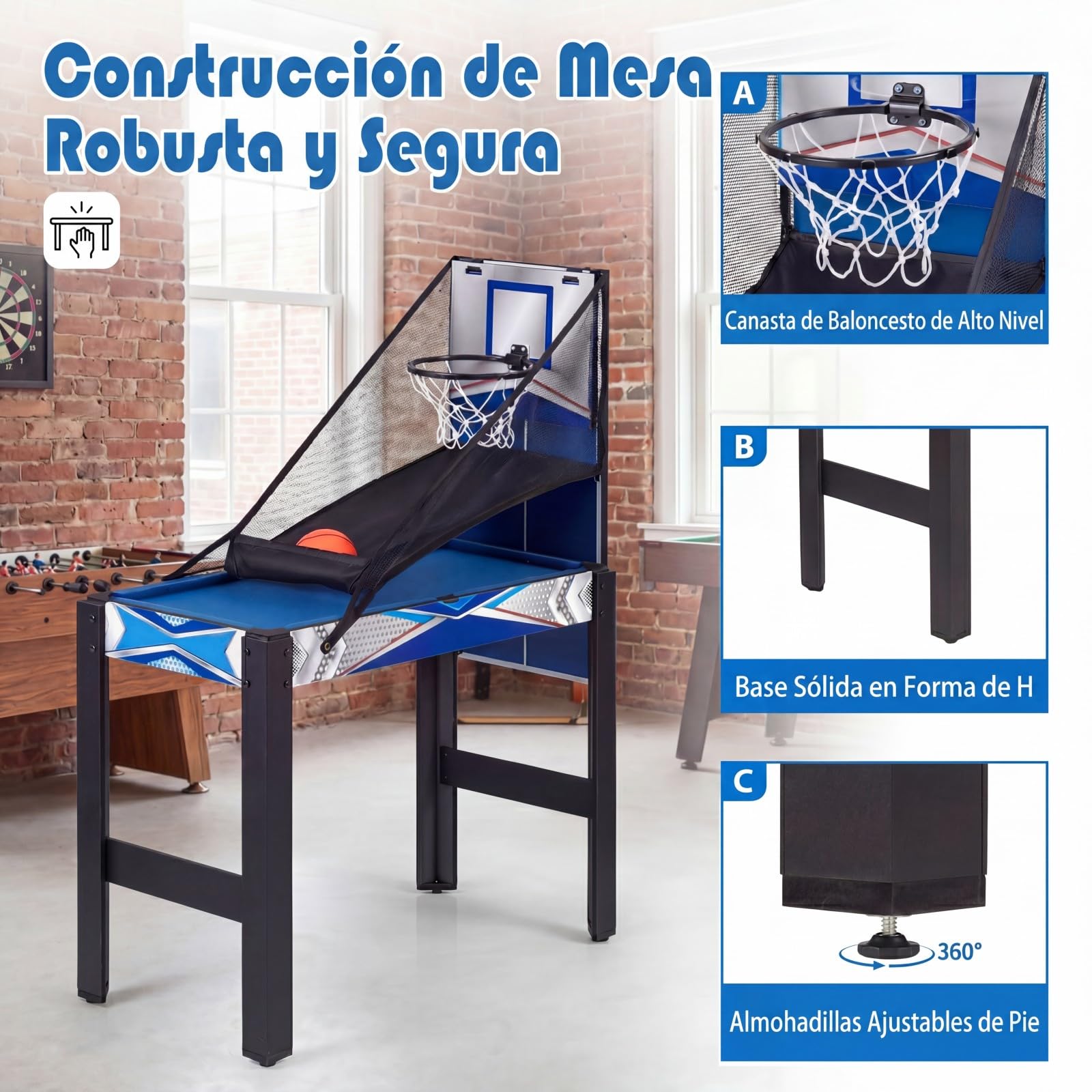 GOPLUS Mesa de Juegos 6 en 1, Mesa Multijuegos Combinada de Billar Hockey Baloncesto Ping Pong Bolos Shuffle, Patas de Metal, Diseño Apilable, Juego Arcade para Adultos y Niños, 96 x 43,5 x 74 cm