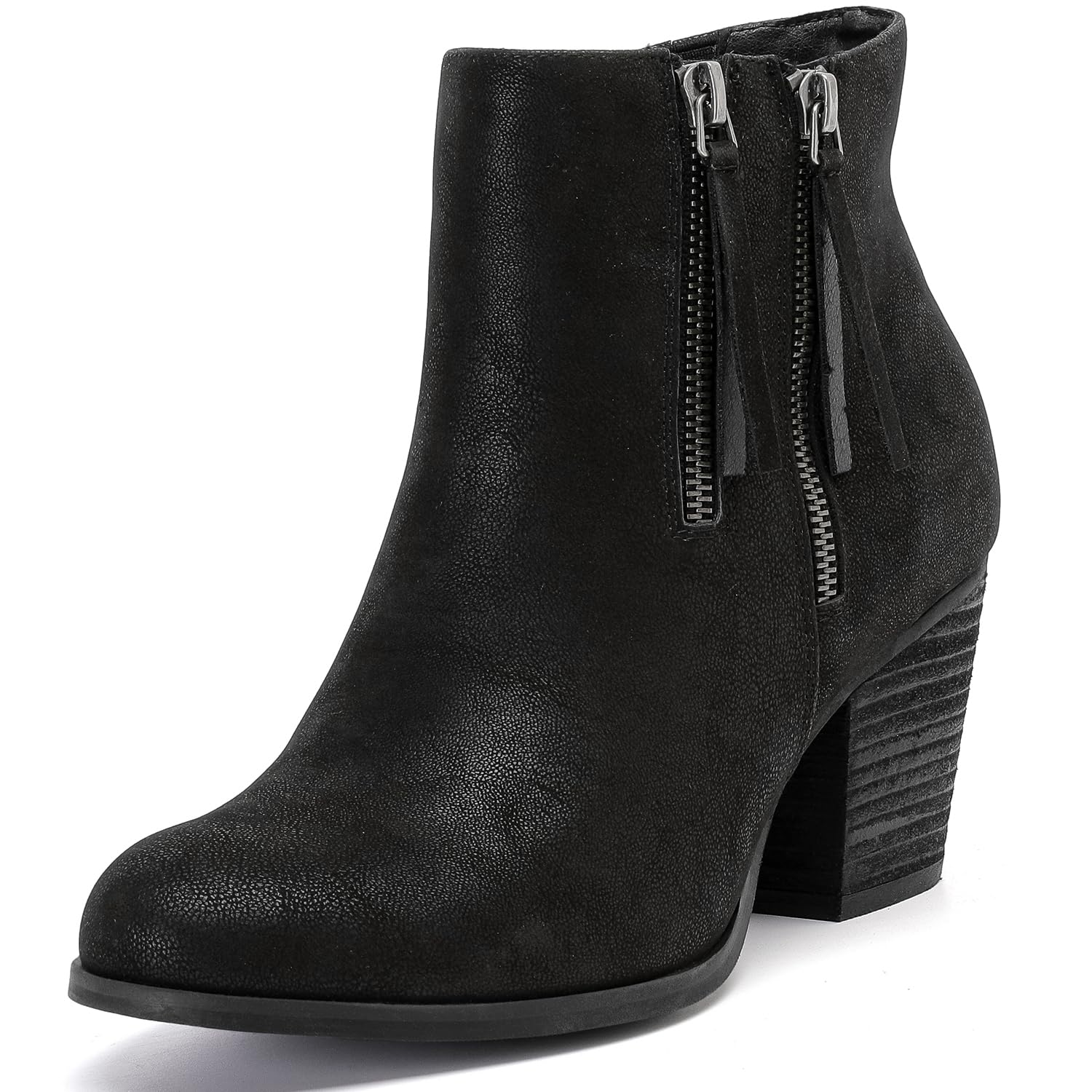 Luoika Womens Wide Width Ankle Boots Chunky Heel Side Zipper Extra Wide Short Booties