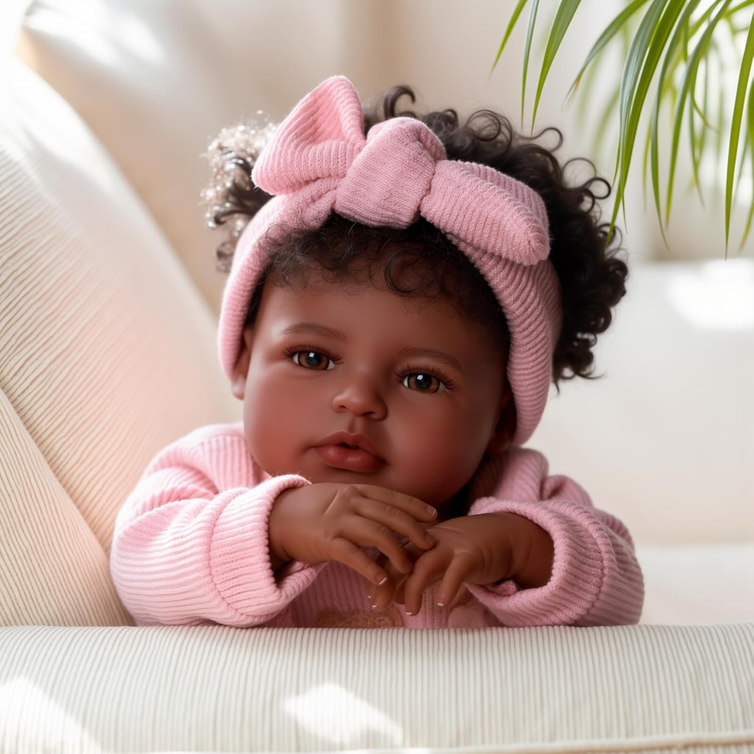 BABESIDE Reborn Baby Dolls Black Girl, 20 Inch Realistic Black Girl Newborn Lifelike Real Life Baby Dolls Soft Vinyl and Cloth Body with Feeding Kit Gift Box for Kids Age 3+