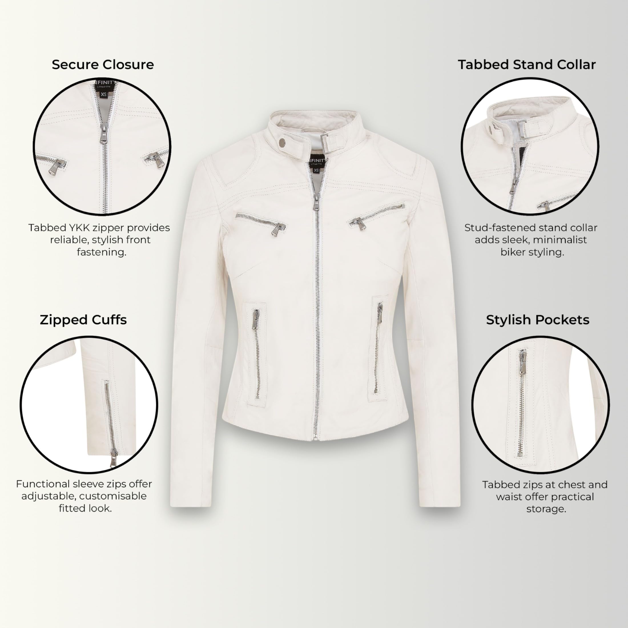 Infinity Leather Giacca da Motociclista Slim Fit in Vera Pelle Classica da Donna