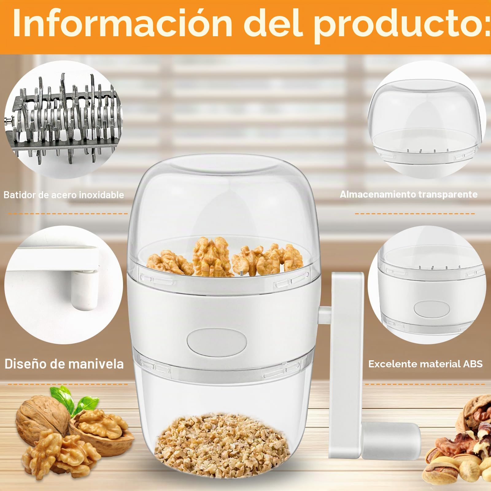 Trituradora de Nueces Manual, Molino Trituradora Nueces Desmontable | con 20 Bolsas Refermables y 1 Cuchara Dosificadora para Almendras, Avellanas, Anacardo etc