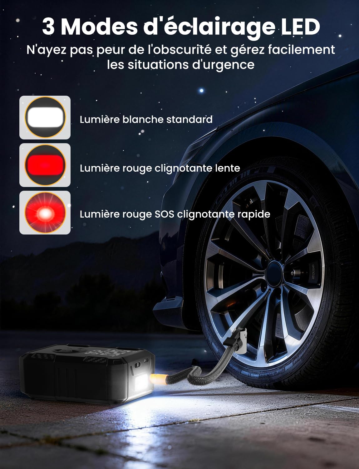 Oasser Gonfleur Pneus Voiture sans Fil Mini Compresseur à Air Portatif 150 PSI (10,3 Bar) Inflation Rapide Cylindre 19 mm Affiche 2 Valeurs Type-C USB Charge avec Tuyau de 30 cm et Sac de Rangement