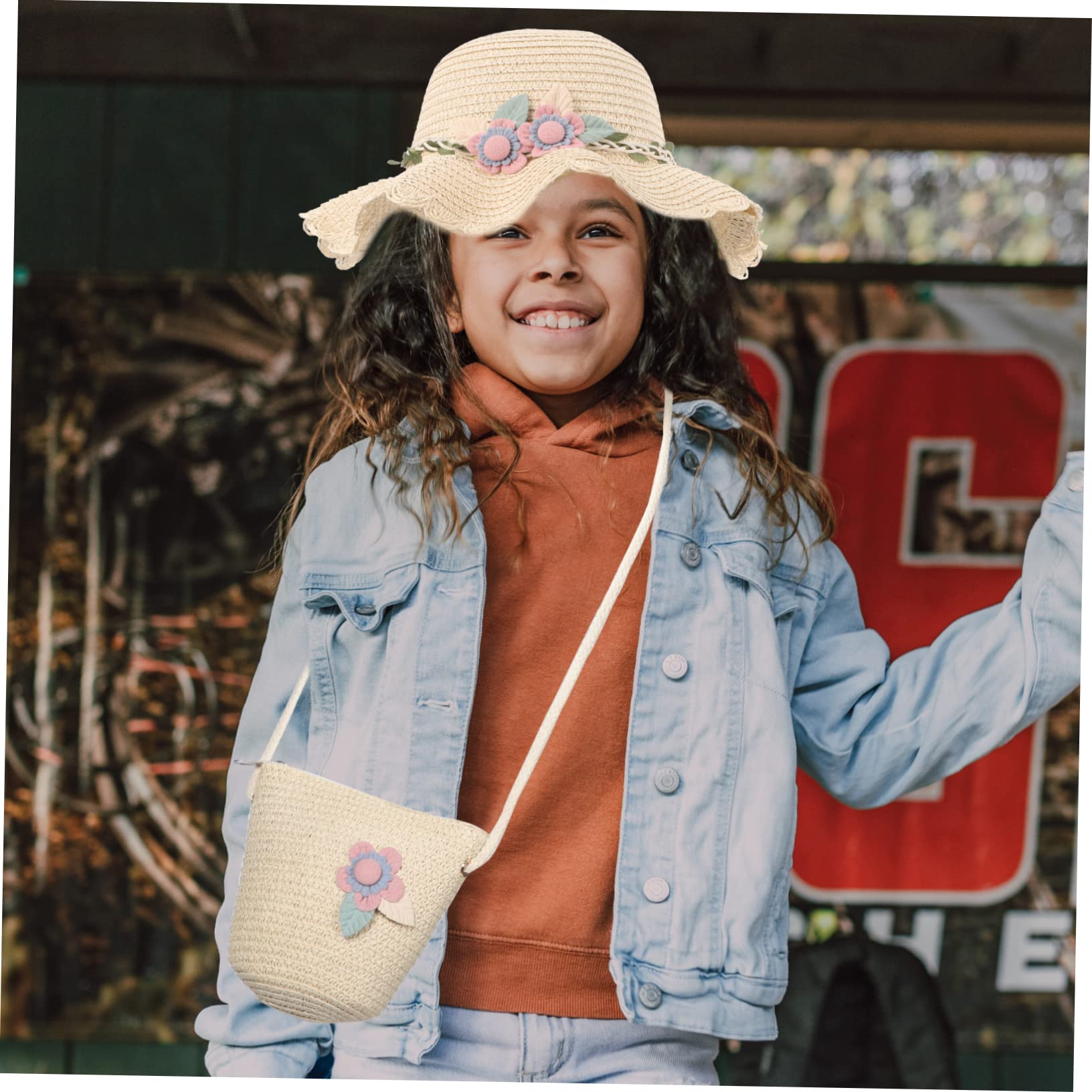 DECHOUS Sombrero De Sol con Bolso De Mano para Niñas para Playa y Fiestas De Té Protector UV