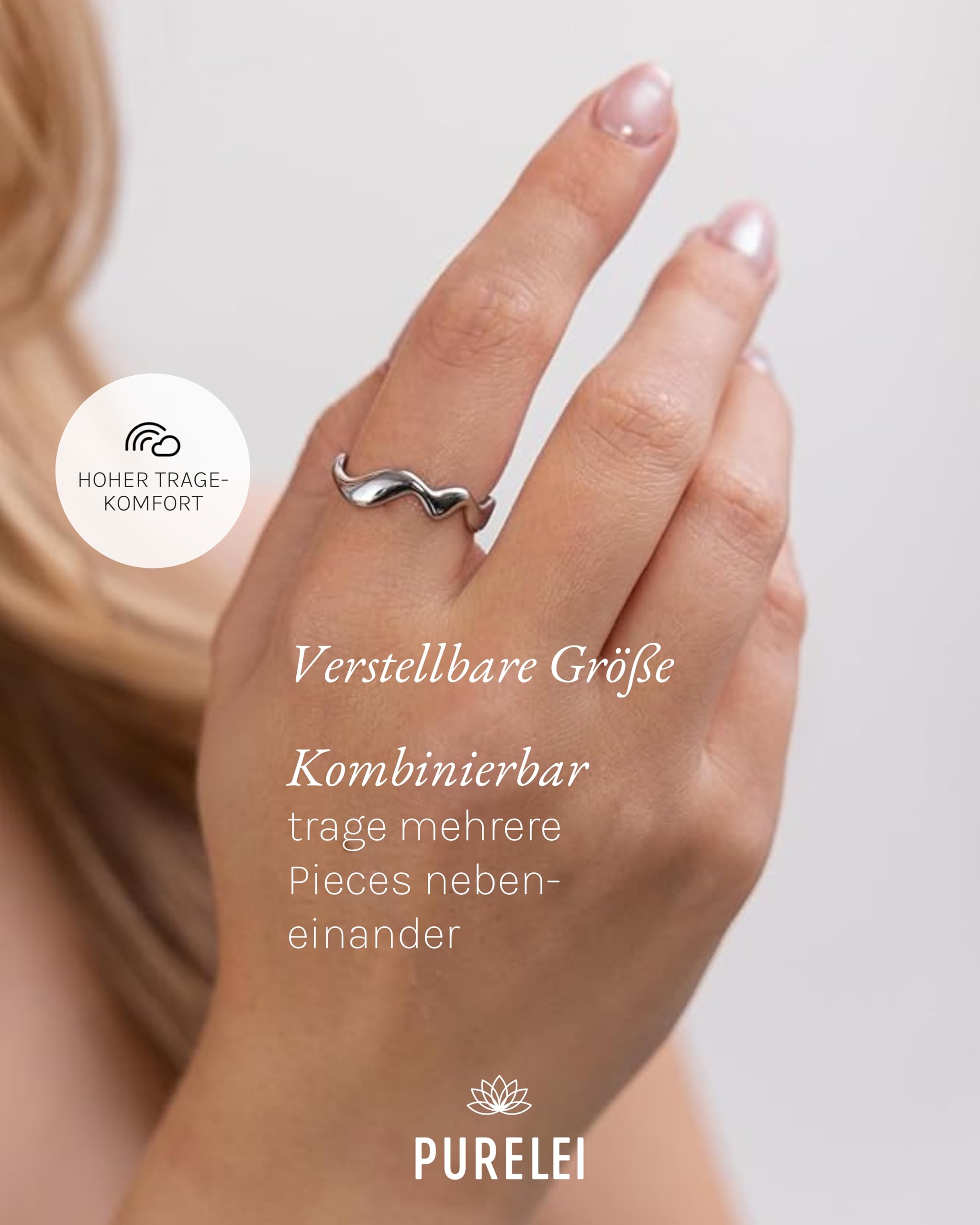 Purelei Ring Set Damen – Shade Anxiety Ring, Perlen Anti Stress Ring & Abstract Wave Ring – Gold – Verstellbare Edelstahlringe – Wasserfester Schmuck im 3er Set
