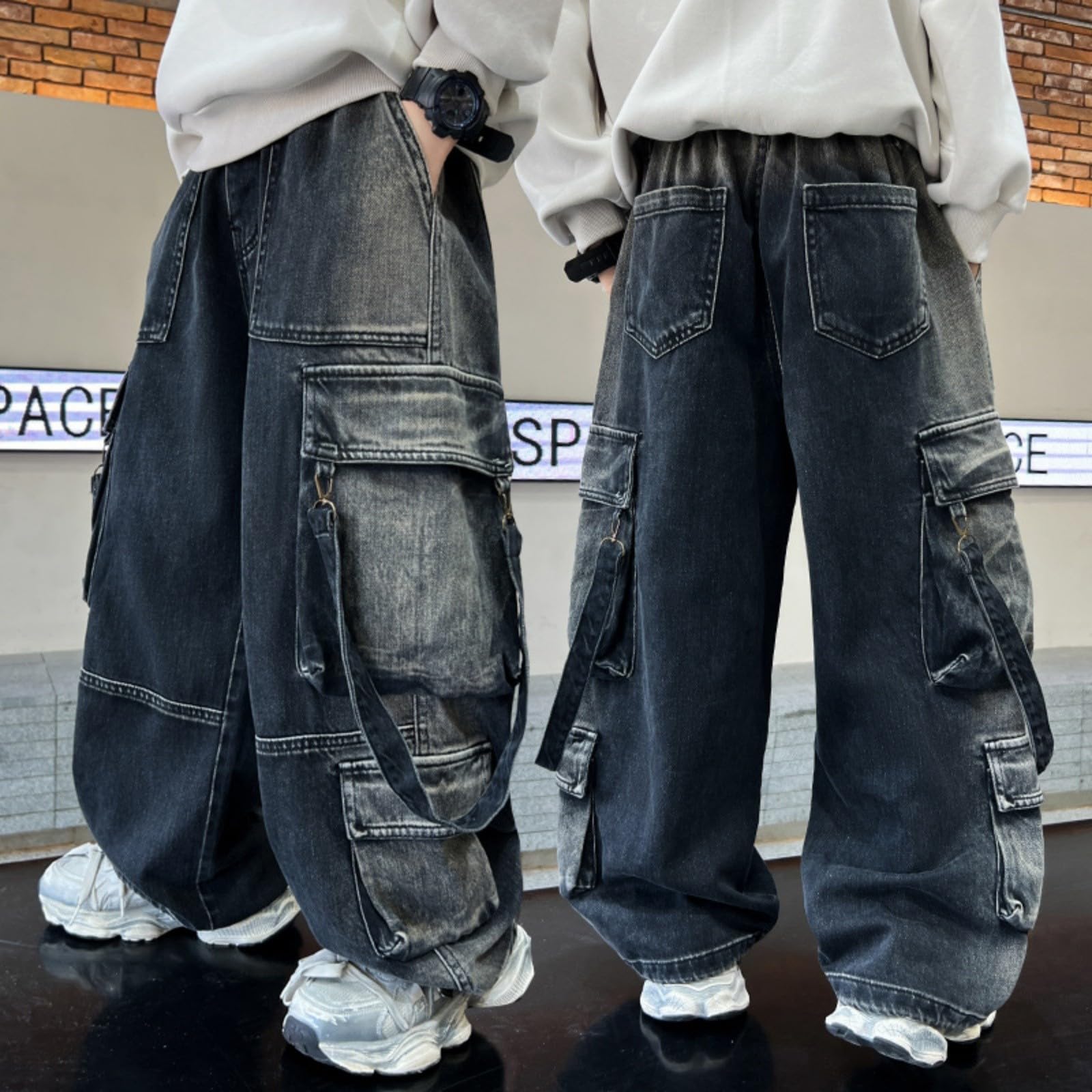 Vaqueros Niño 4-12 Años Anchos Pantalón Vaquero Adolescentes Chico Elasticos Rectos Moda Vacaciones Streetwear Jeans Pantalones Vaqueros de Trabajo Denim Holgados Invierno 2026