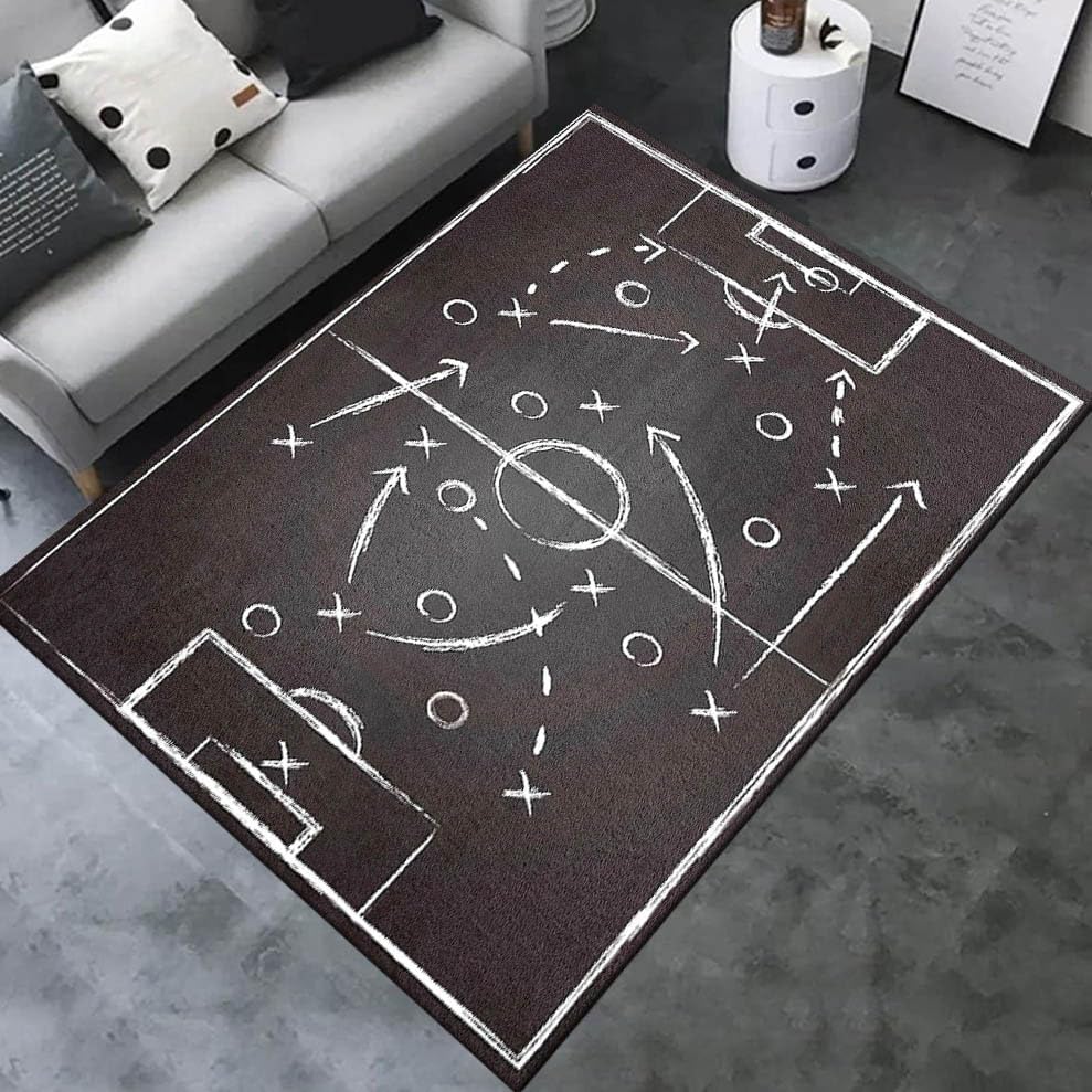 Bycmuoz Soccer Game Floor Rug, 160x230cm, Sports Themed Soccer Field Home Decor Carpet, Print Fade Resistant Absorbent Bathroom Mat, Foldable Non-Shedding Washable Carpets for Living Room