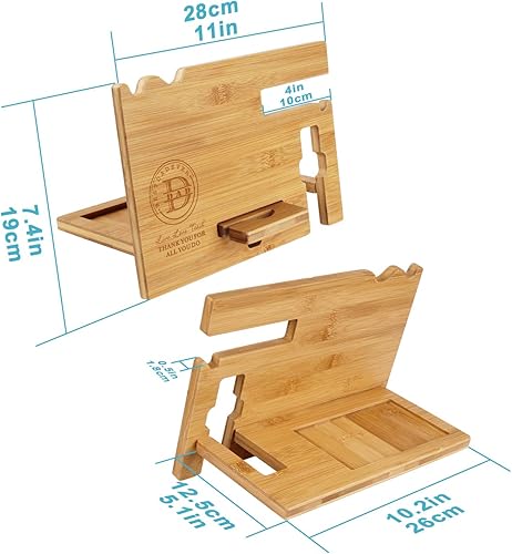 Miniatura 4 de awofer Estación de acoplamiento de madera para papá, organizador de mesita de noche grabada con soporte para teléfono, soporte para accesorios,