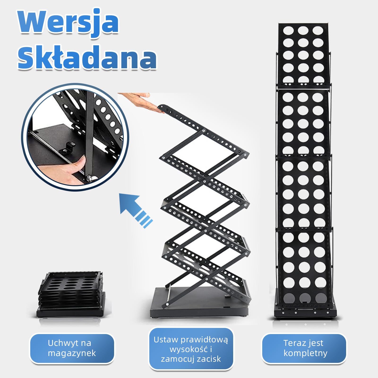 Soporte plegable para catálogo de 4 niveles con bolsa de almacenamiento Oxford, compatible con A4, estante de hierro para folletos/folletos/revistas (negro)