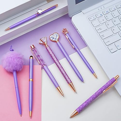 Miniatura 7 de WEMATE 8 bolígrafos morados, bolígrafos de diamante de cristal de metal con tinta negra y azul, bolígrafos para diario, suministros de oficina,