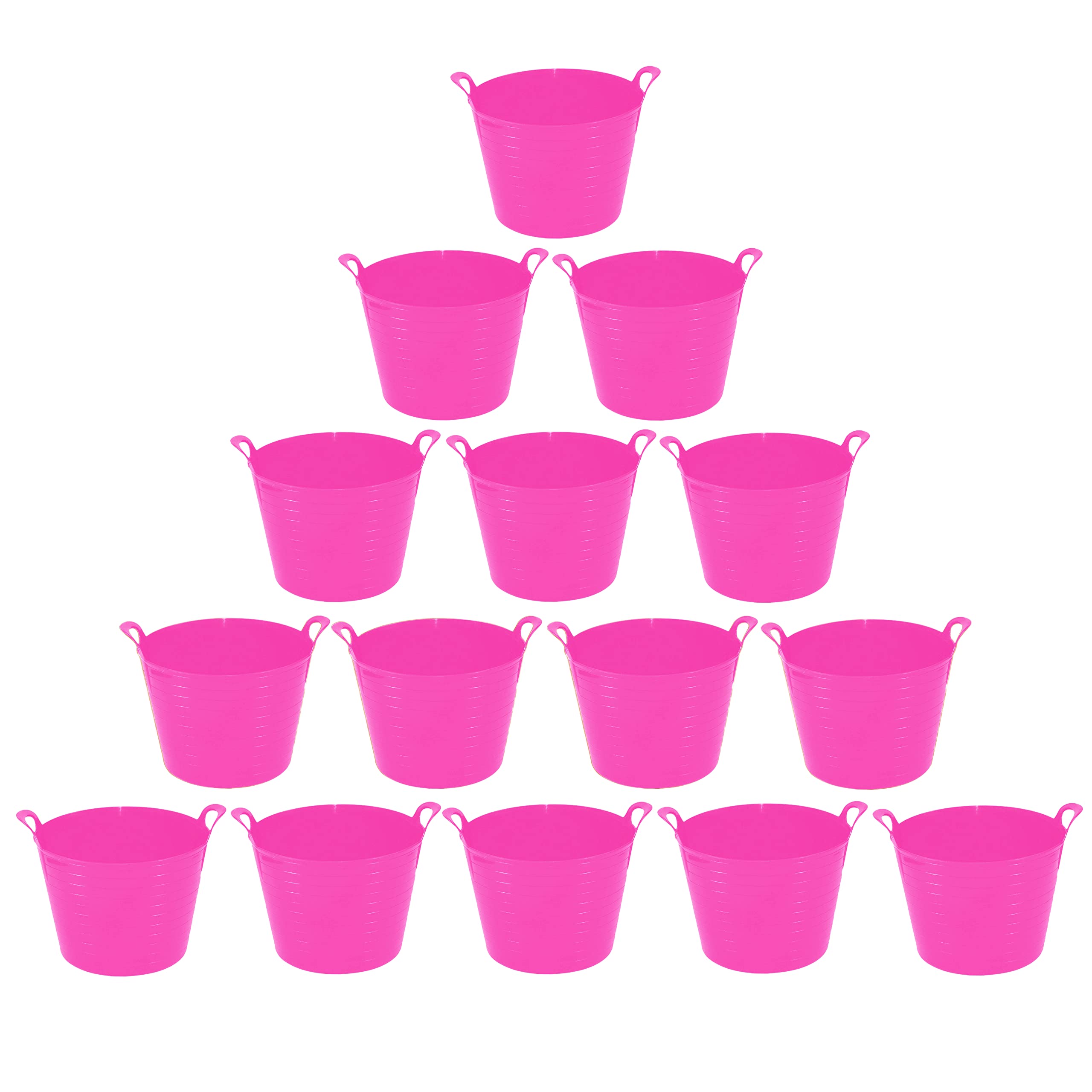 (Set of 12) 40L/42L Litre Large Robust Flexi Tubs Multipurpose Flexible Rubber Storage Container Buckets Garden Trugs Laundry Basket Polyethylene Flex Tub For Home Gardening Toys -Made in UK (Pink)