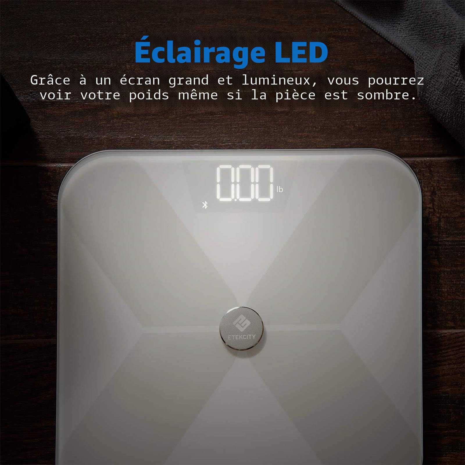 Etekcity Pèse Personne Impédancemètre, Balance Connectée, Pèse Personne Connecté Bluetooth Electronique, 13 Donneés Corporelles(Graisse/Eau/Osseux), Verre Conducteur ITO, Grande plate-forme 31x31 cm