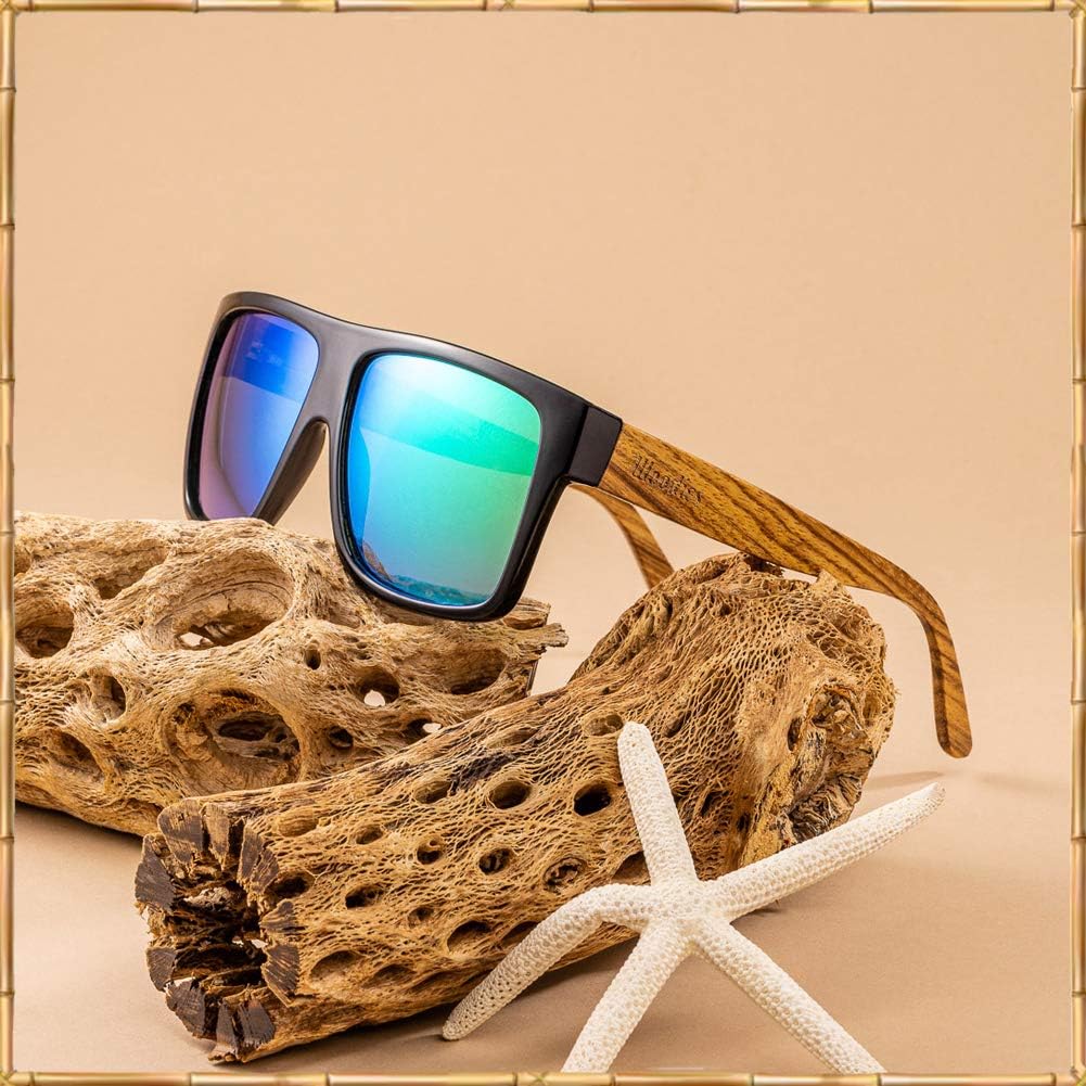 Woodies Oversized Flat Top Zebra Wood Wrap Sunglasses with Colored Lens for Men and Women | 100% UVA/UVB Protection - Image 5