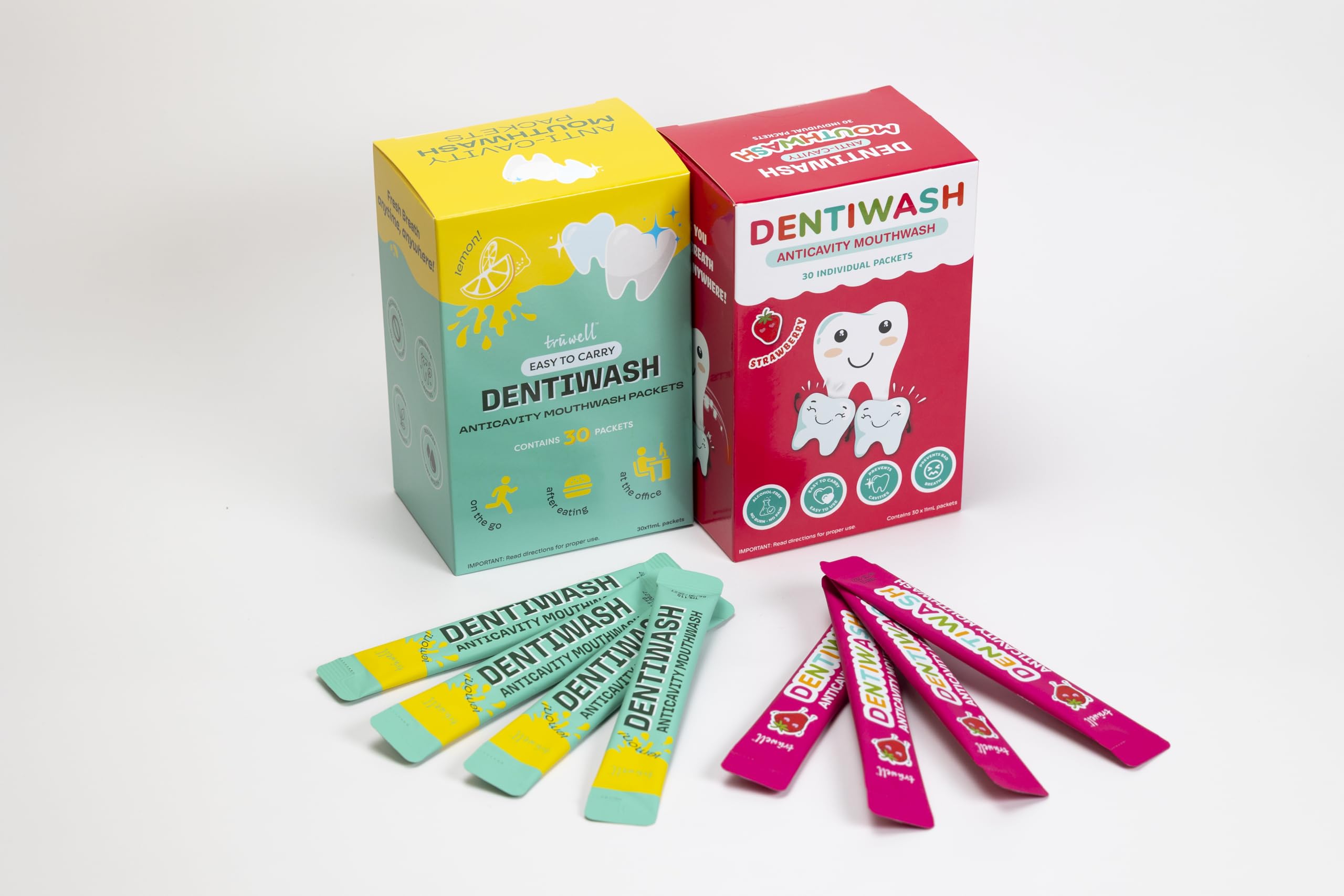 Mouthwash  - Paquetes portátiles de tamaño de viaje, sin alcohol, tensioactivo, conservantes y colorantes artificiales, evita caries, elimina el mal aliento, limón 30 paquetes individuales de 8